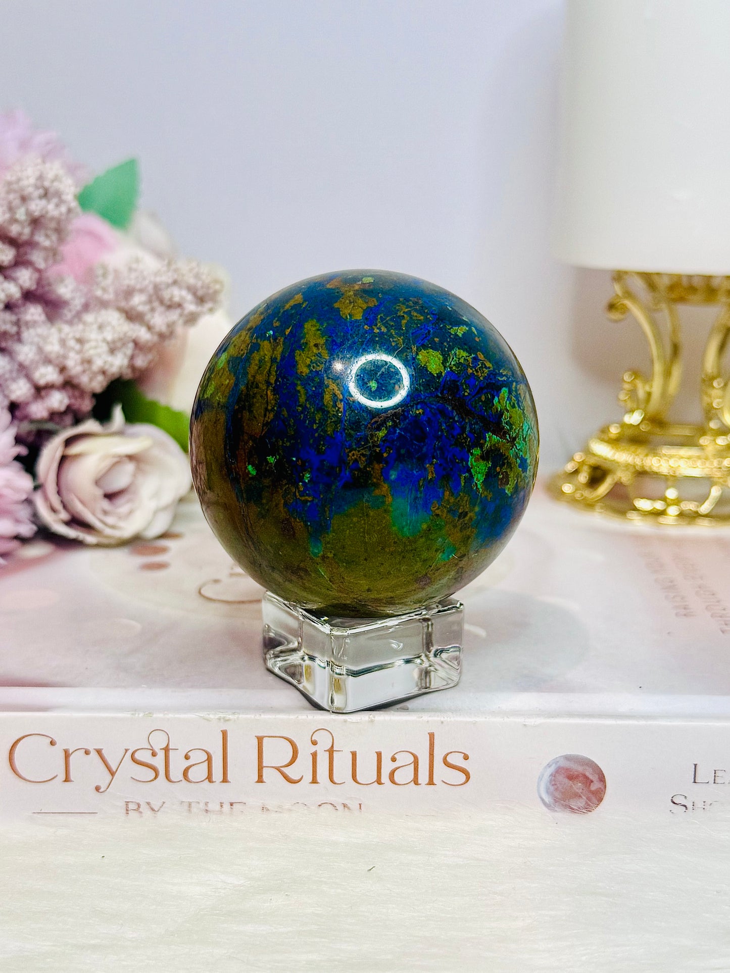 Azurite Stone Sphere on Stand 301g