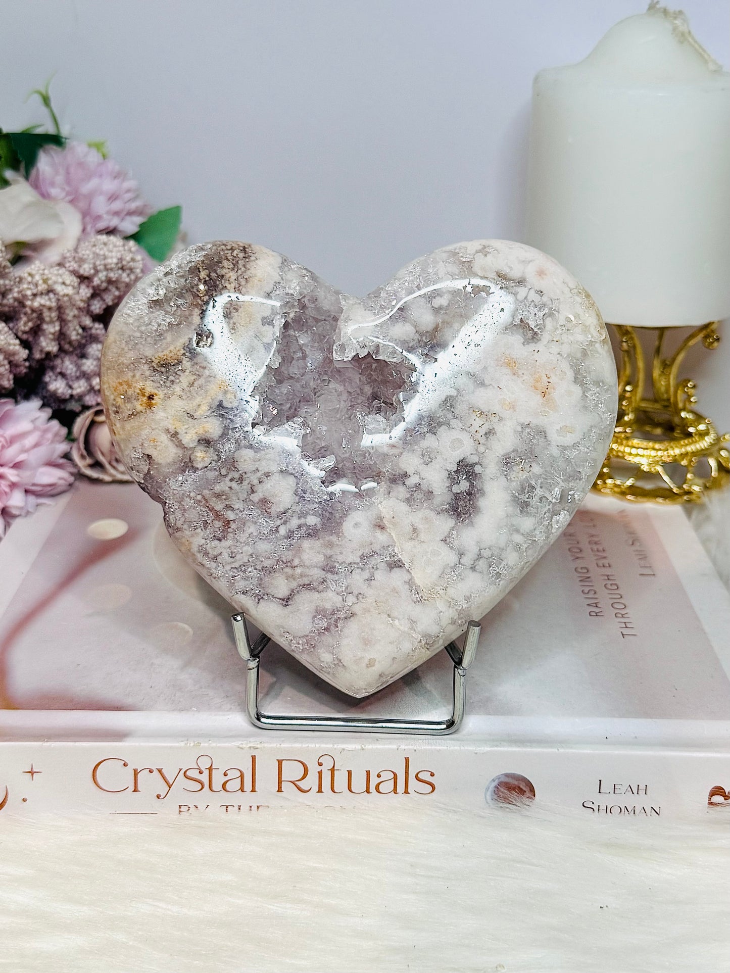 Large Druzy Pink Amethyst Chunky Heart on Stand 615g