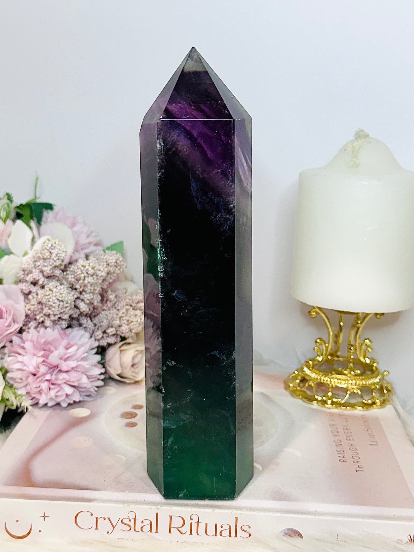 Large Purple & Green Chunky Fluorite Tower with Rainbows 19.5cm 943g