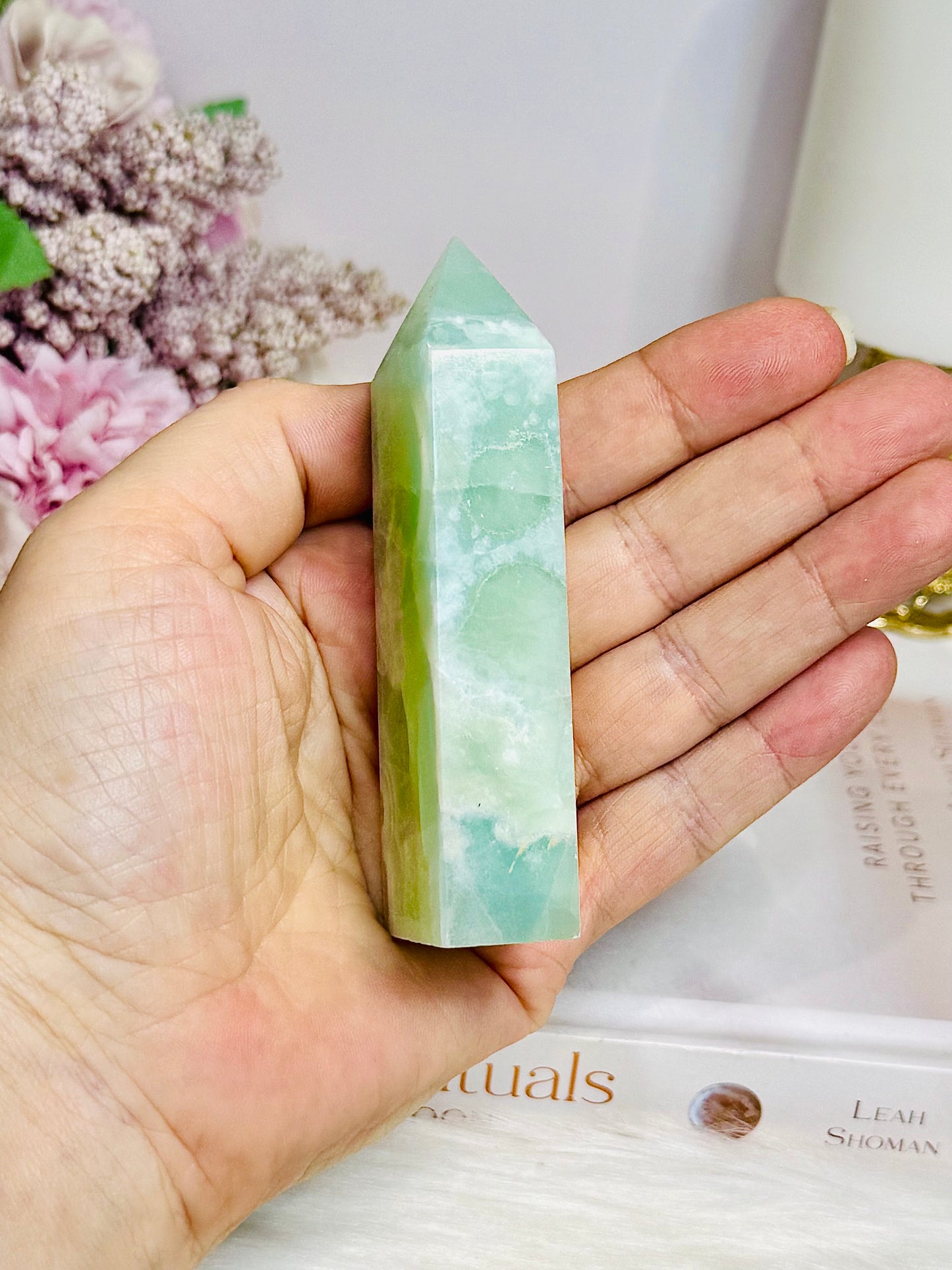 Pistachio Calcite Druzy Tower 9cm