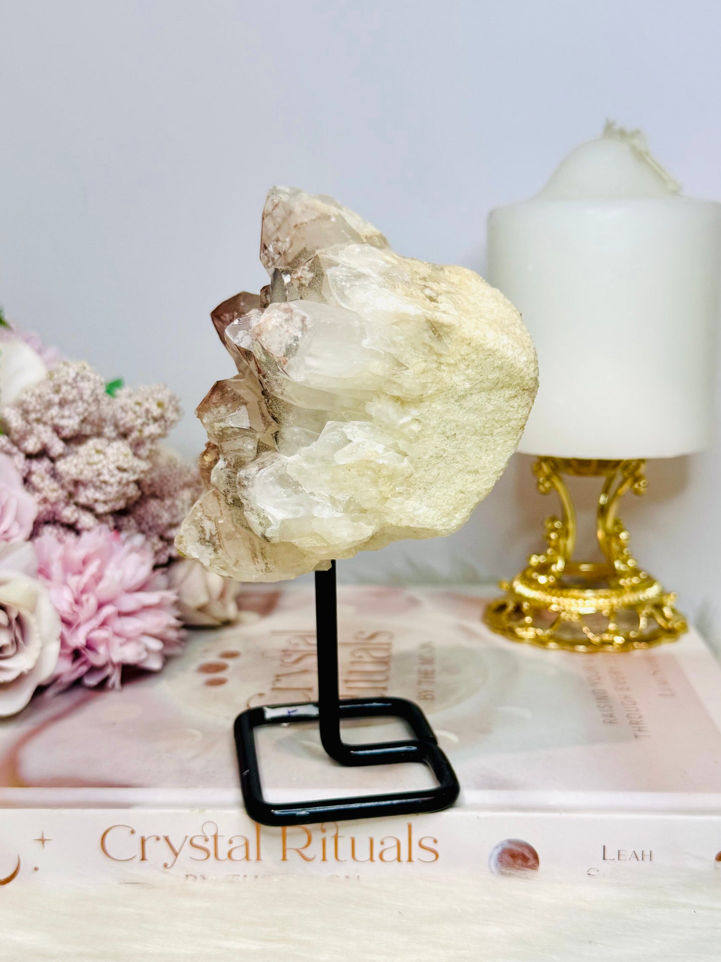 Large Natural Pink Lithium Cluster on Stand 514g