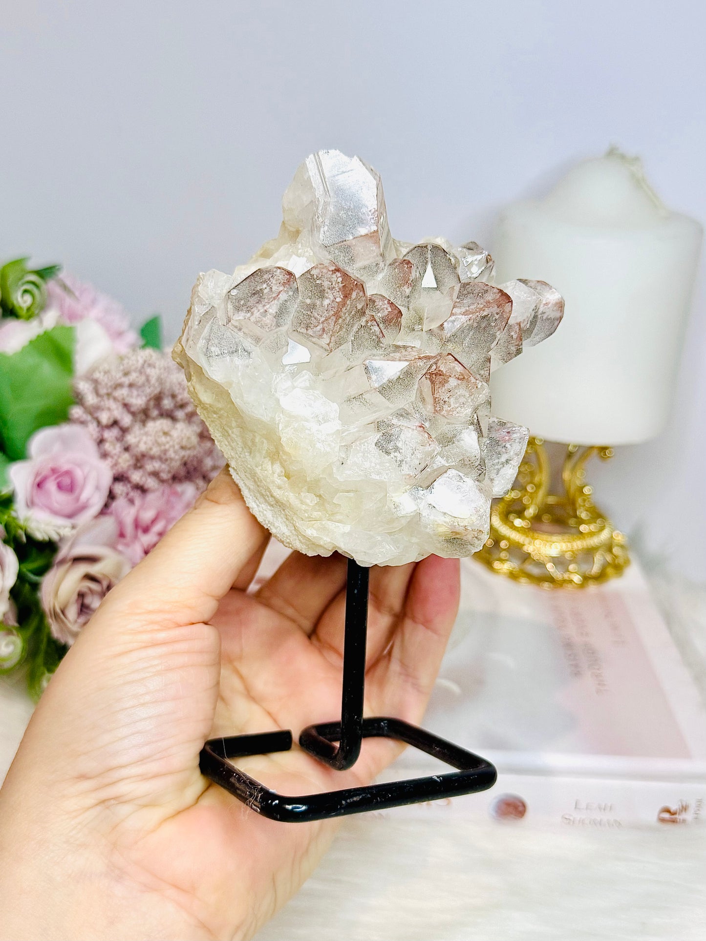 Large Natural Pink Lithium Cluster on Stand 514g