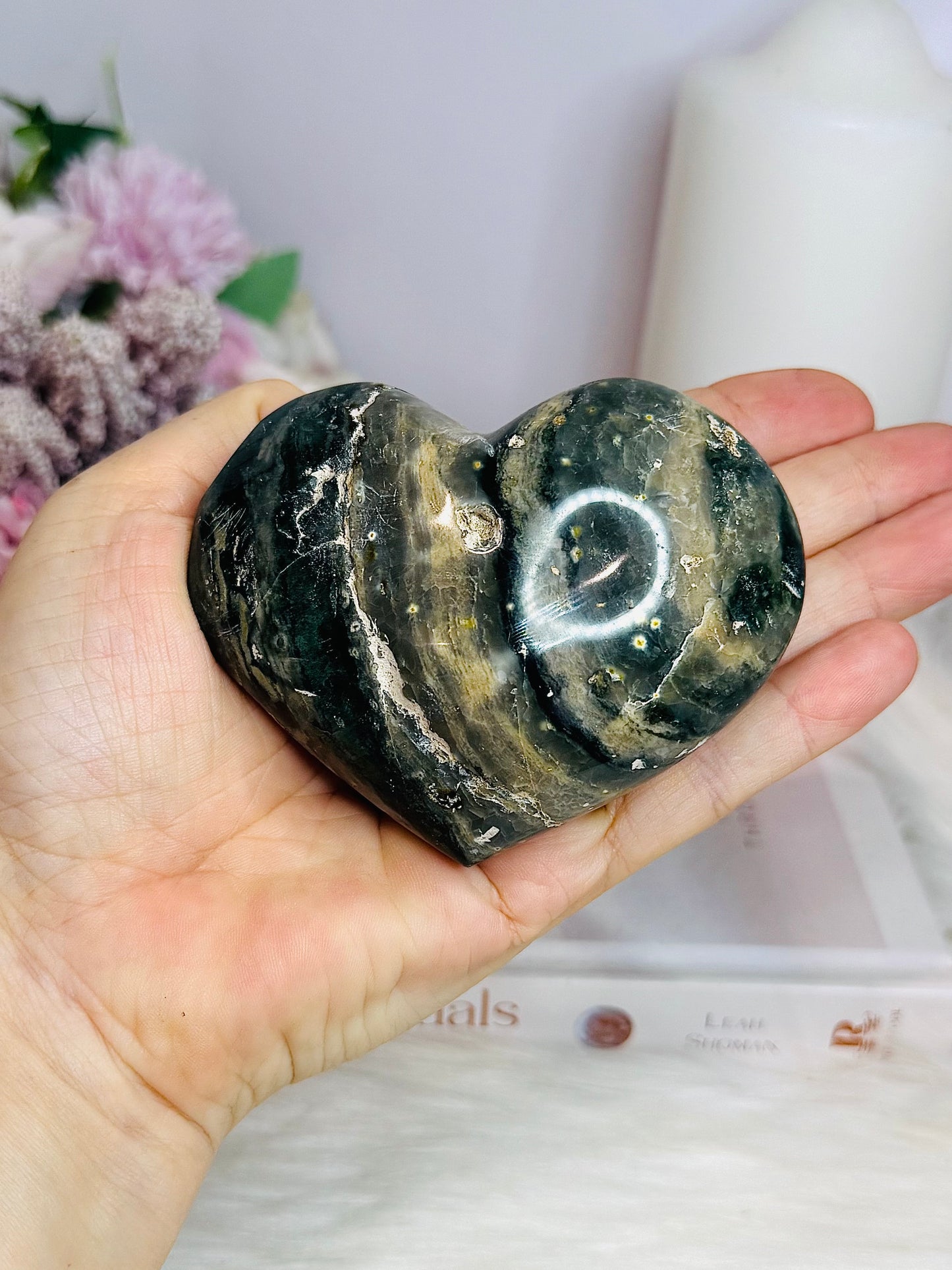 Ocean Jasper Puffy Heart on Stand 283g