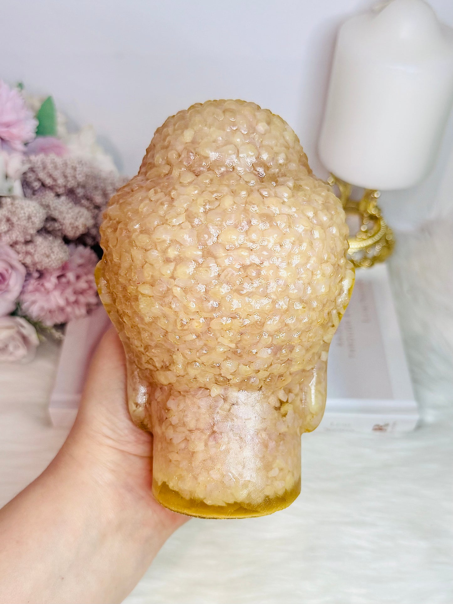Huge 1.39KG Resin Rose Quartz Filled Buddha Head