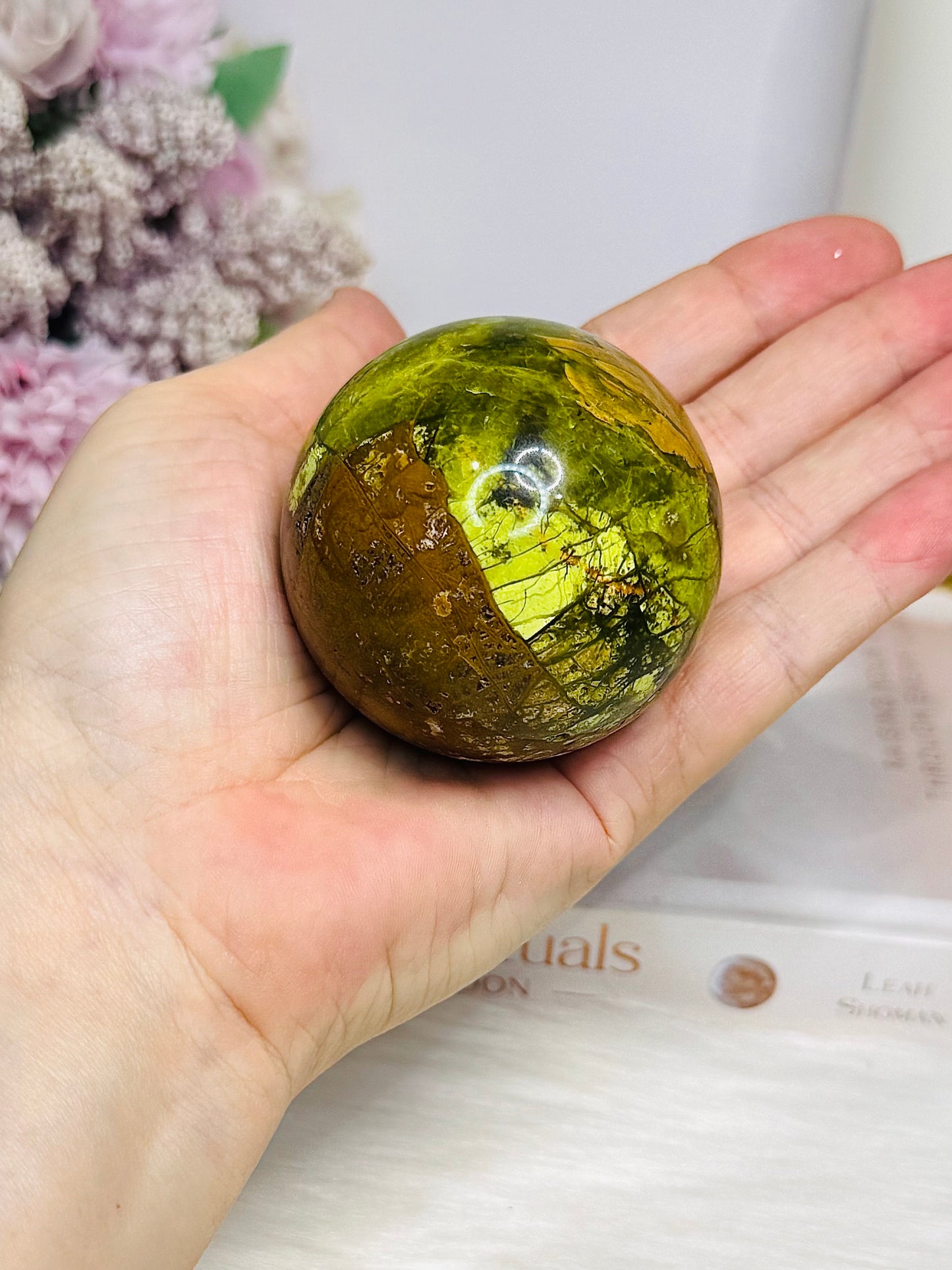 Natural Green Opal Sphere on Stand 220g