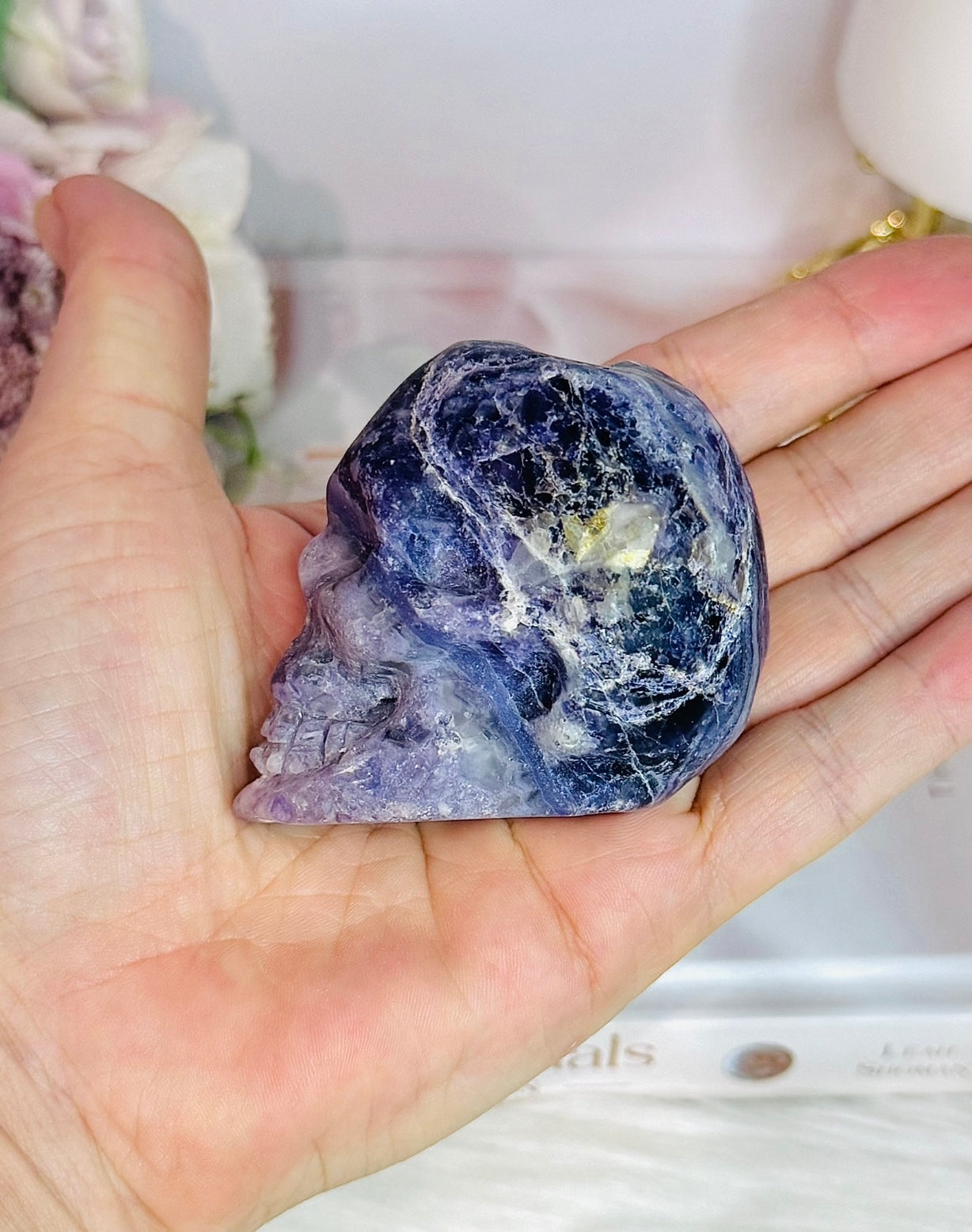Purple Root Fluorite Carved Skull 288grams