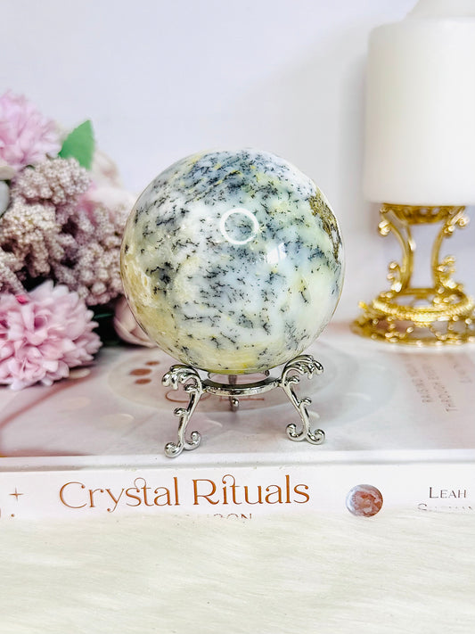 Large 404gram Dentrictic Opal Sphere On Silver Stand