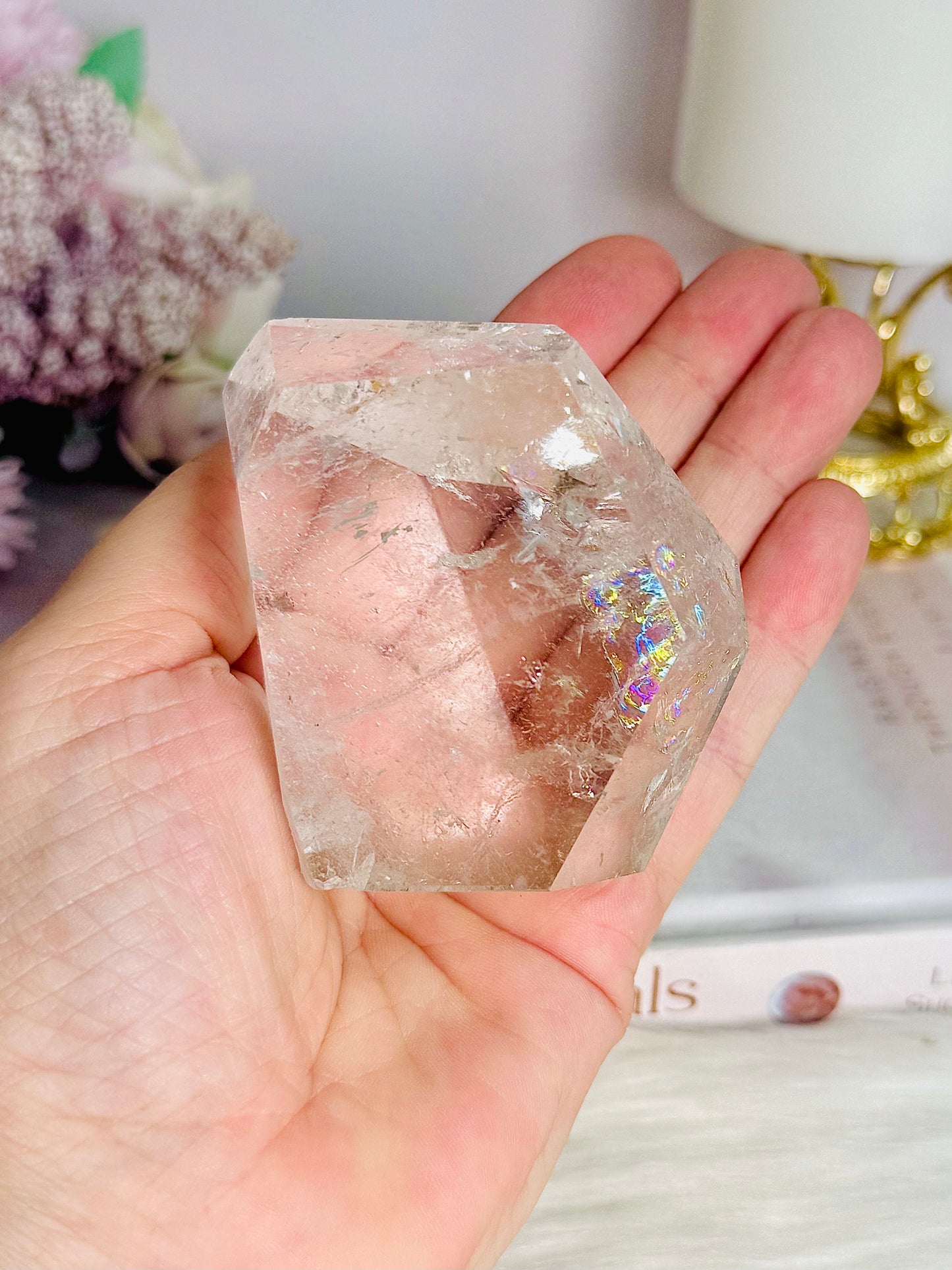 Clear Quartz Polished Freeform with Rainbows 229g