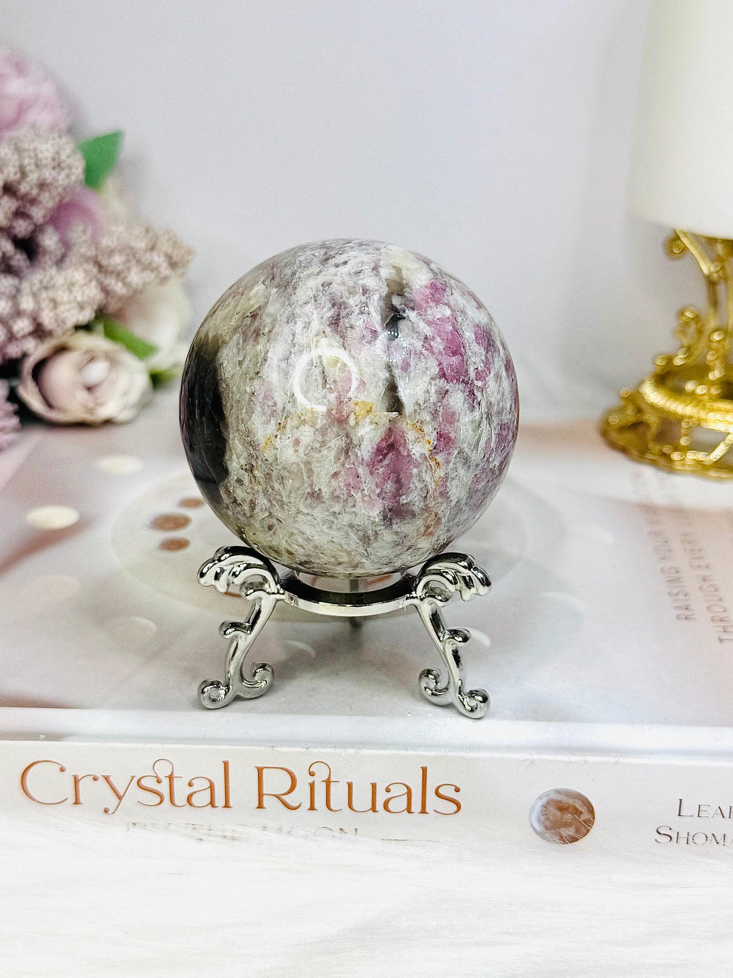 Pink Tourmaline Sphere on Stand 294g