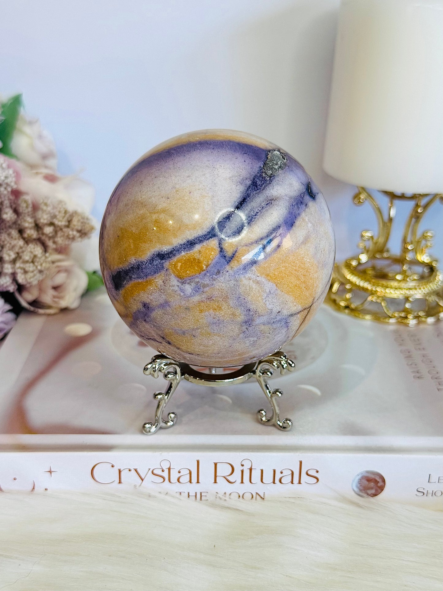 High Grade Rare Incredible Large Natural Tiffany Stone Carved Sphere On Stand 8cm 678grams