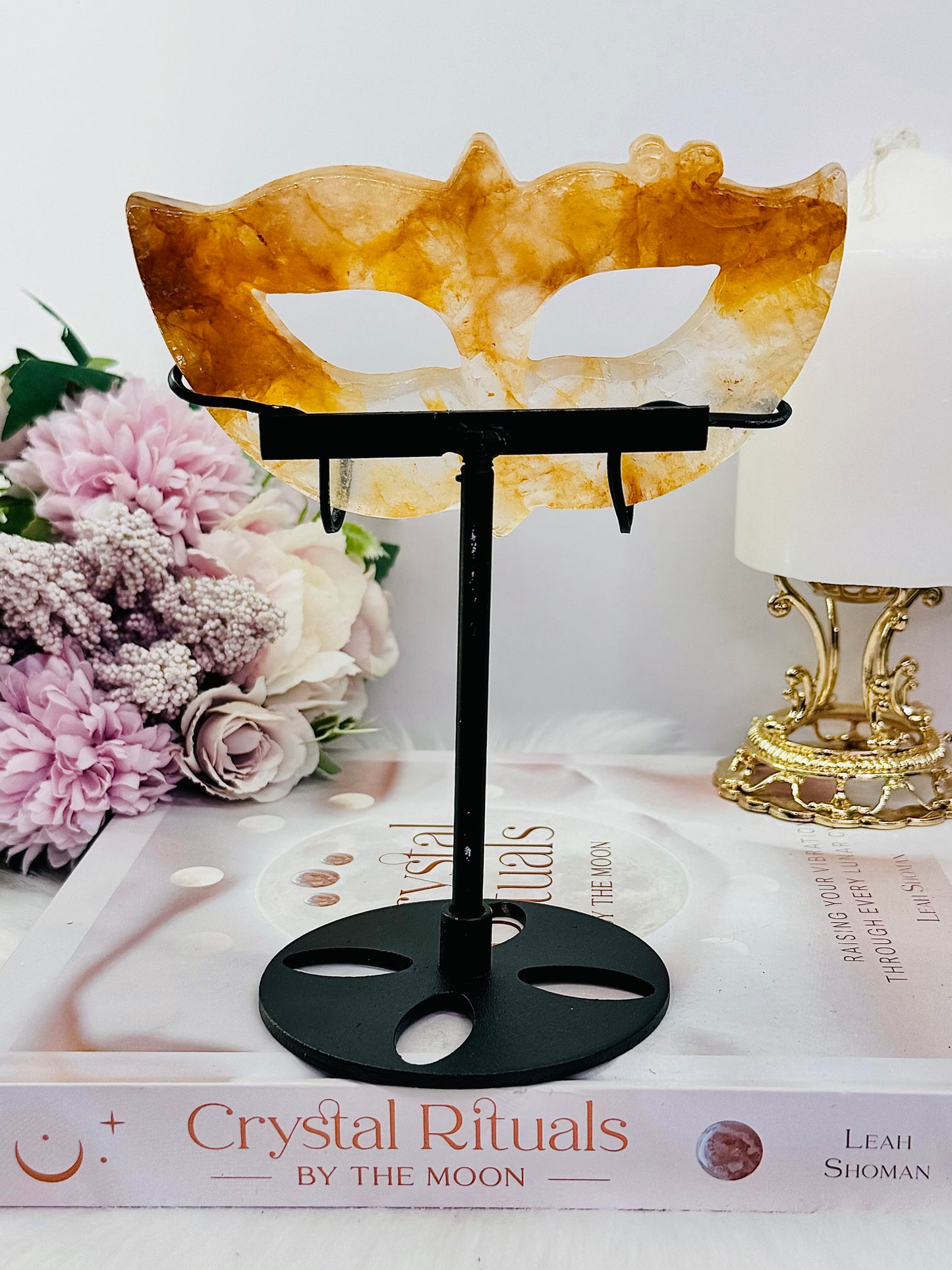 Stunning 15cm Golden Healer Carved Mask On Stand