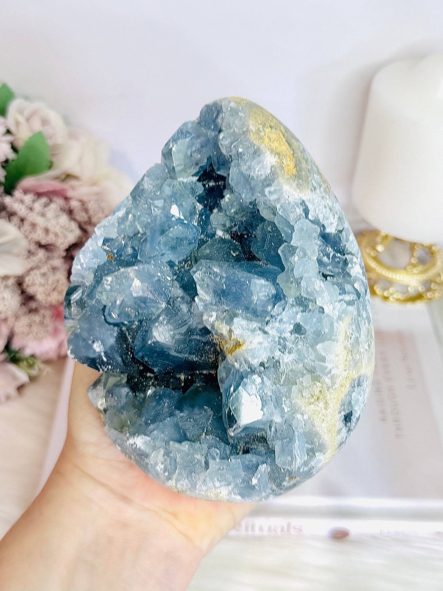 Huge Blue Celestite Cluster Egg On Stand 1.8KG