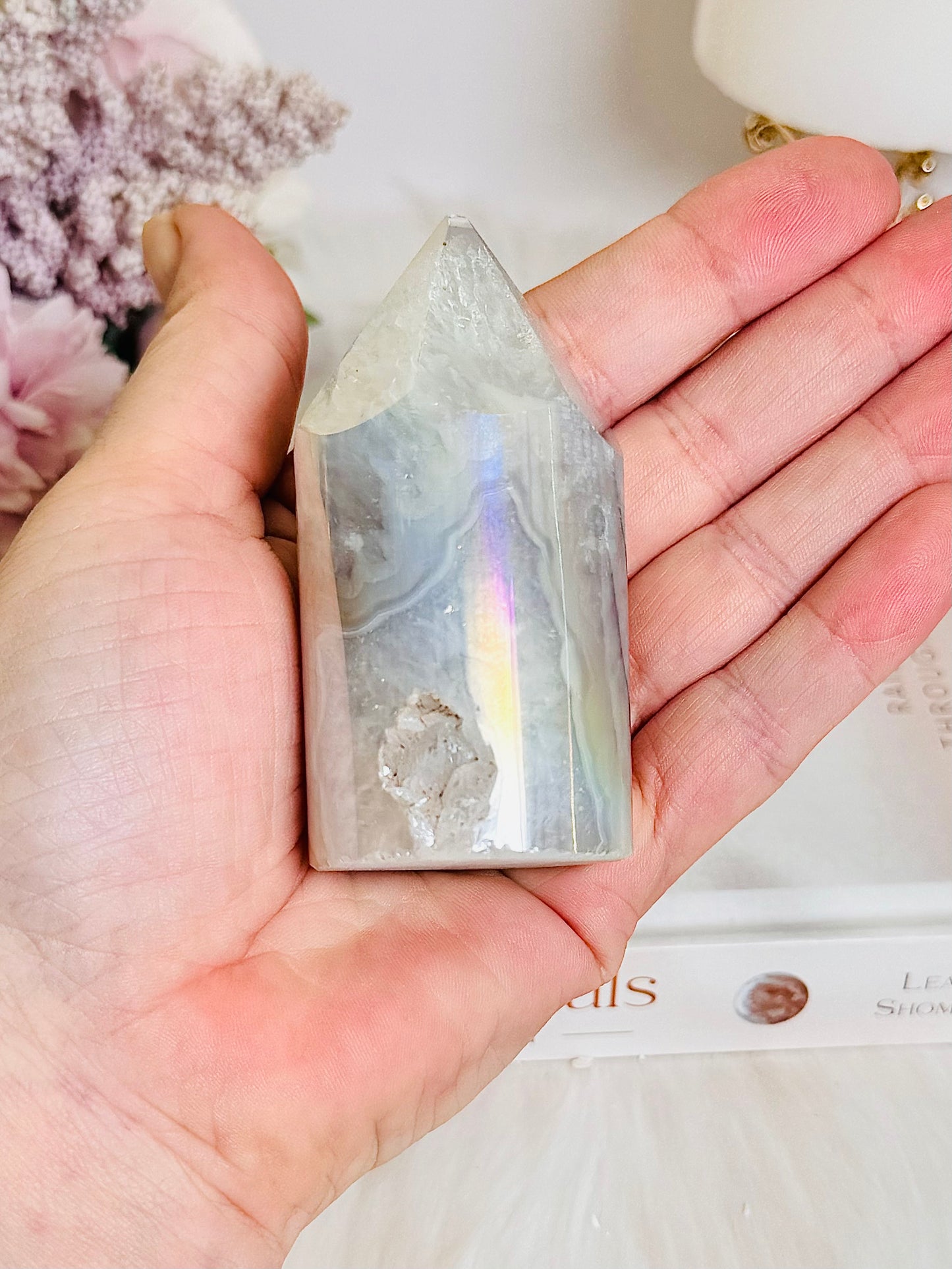 Gorgeous 8cm Chunky Angel Aura Druzy Agate Tower | Cylinder From Brazil