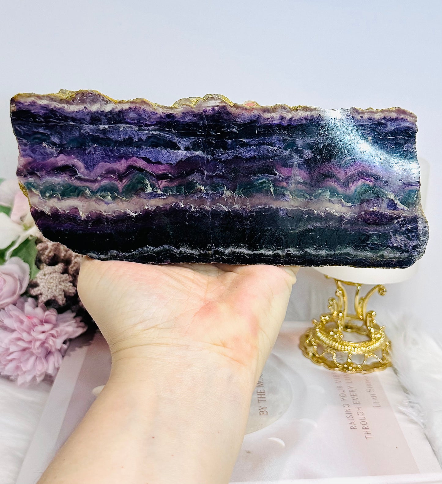 Large Natural Fluorite Slab On Stand 20cm
