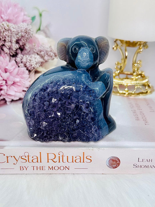High Grade Chunky 10cm Druzy Agate Amethyst Carved Koala Bear