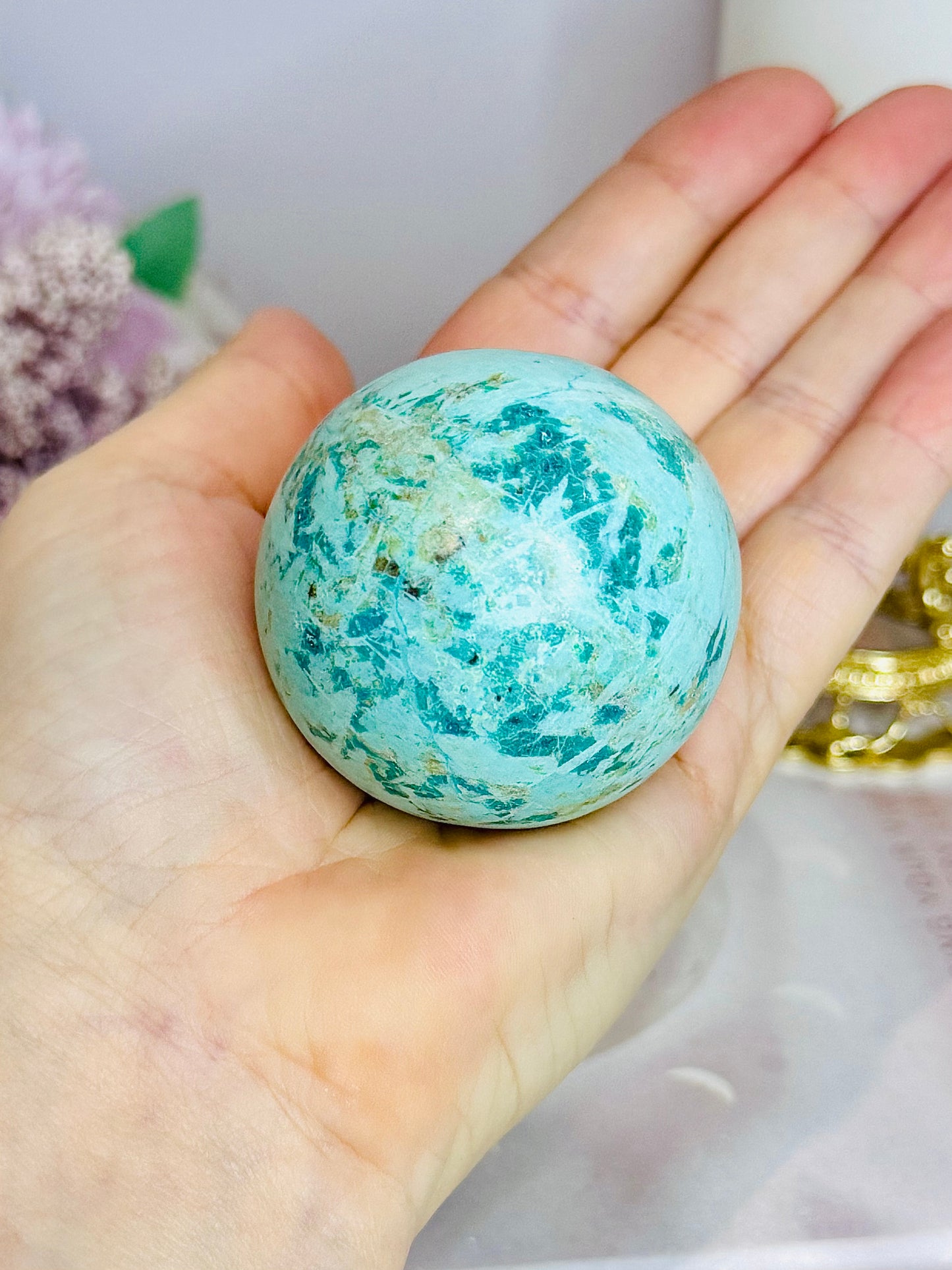 A Rare Stone ~ Genuine Inca Turquoise Sphere 6cm On Stand