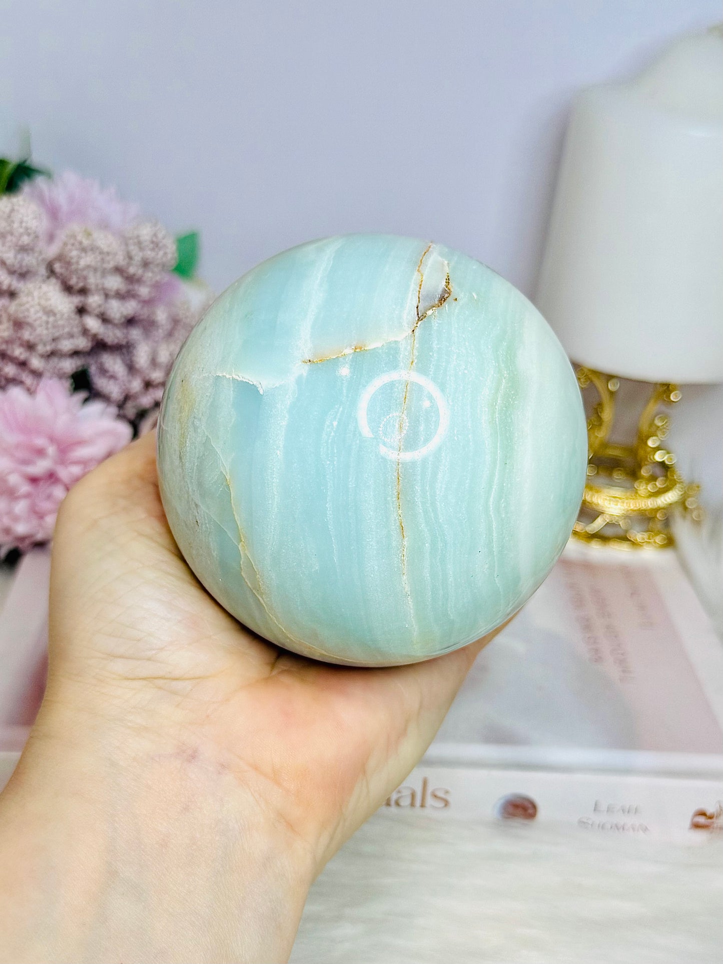 Large Caribbean Calcite Sphere 829g On Stand