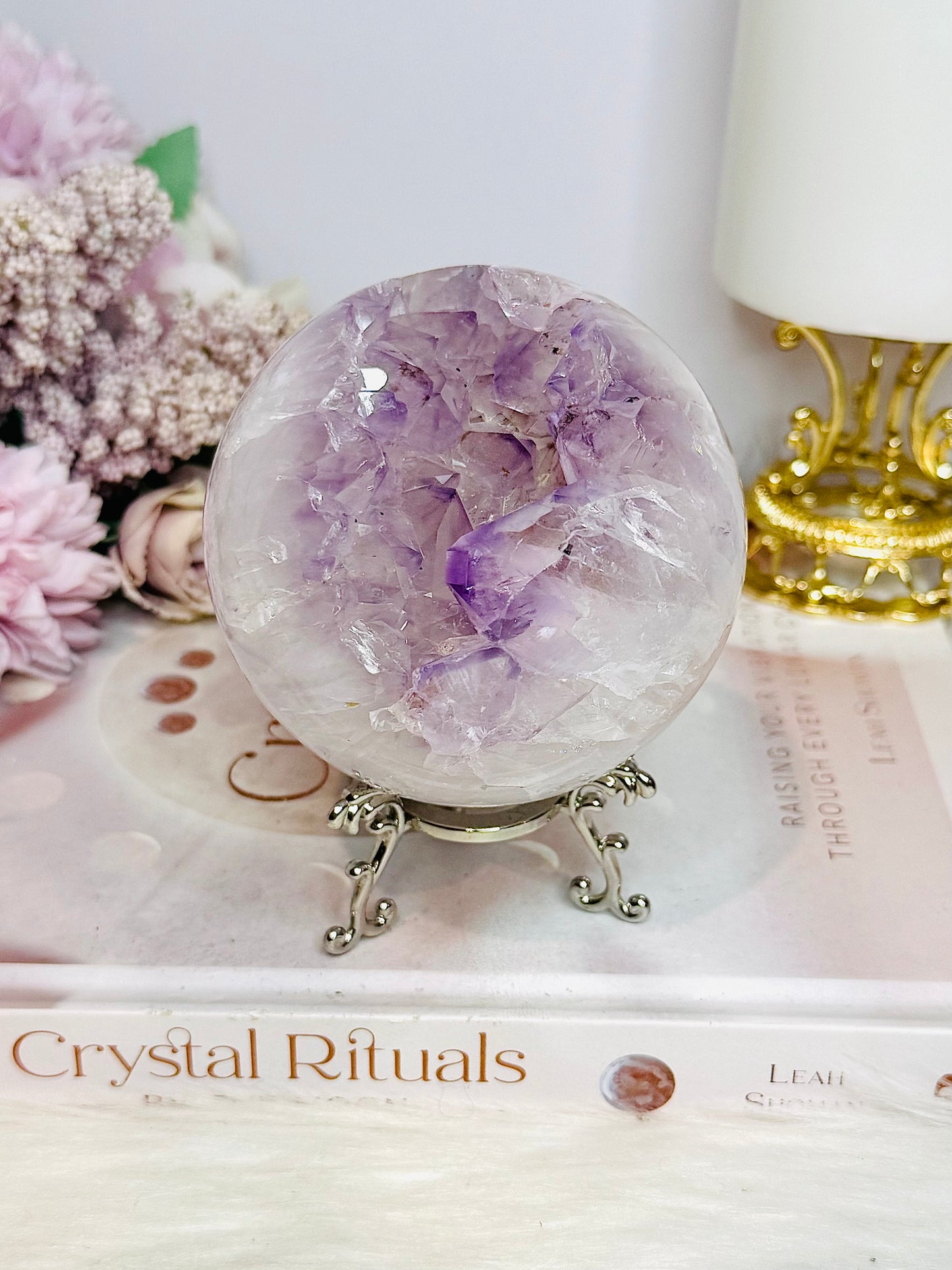 Large Druzy Amethyst Sphere on Stand 618g