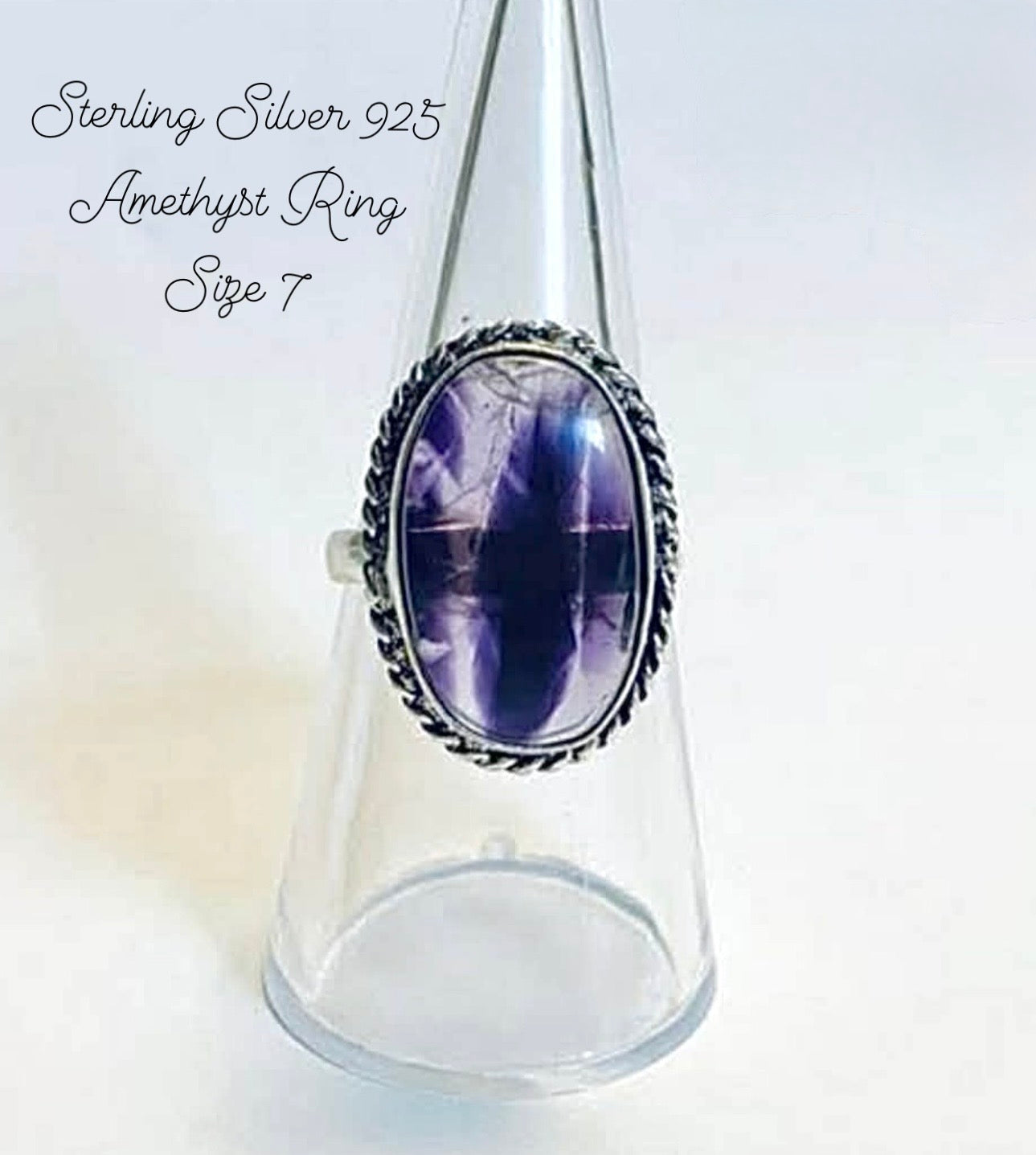 Sterling Silver 925 Amethyst Ring Size 7