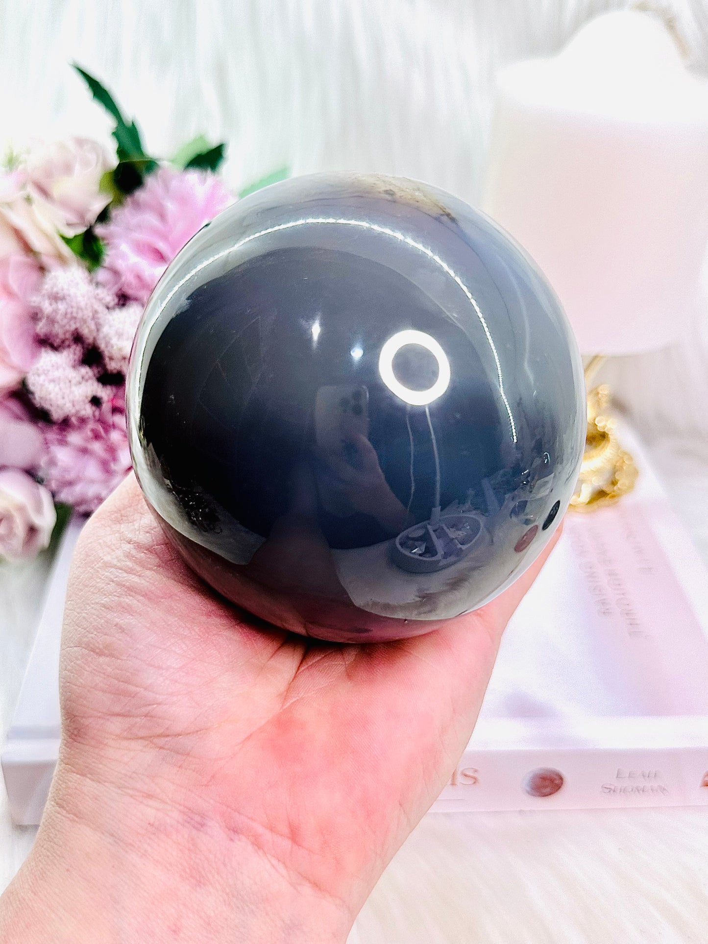 Magical & Incredible Large 821gram Perfect Druzy Agate Sphere On Stand From Brazil (Glass stand in pic is display only)