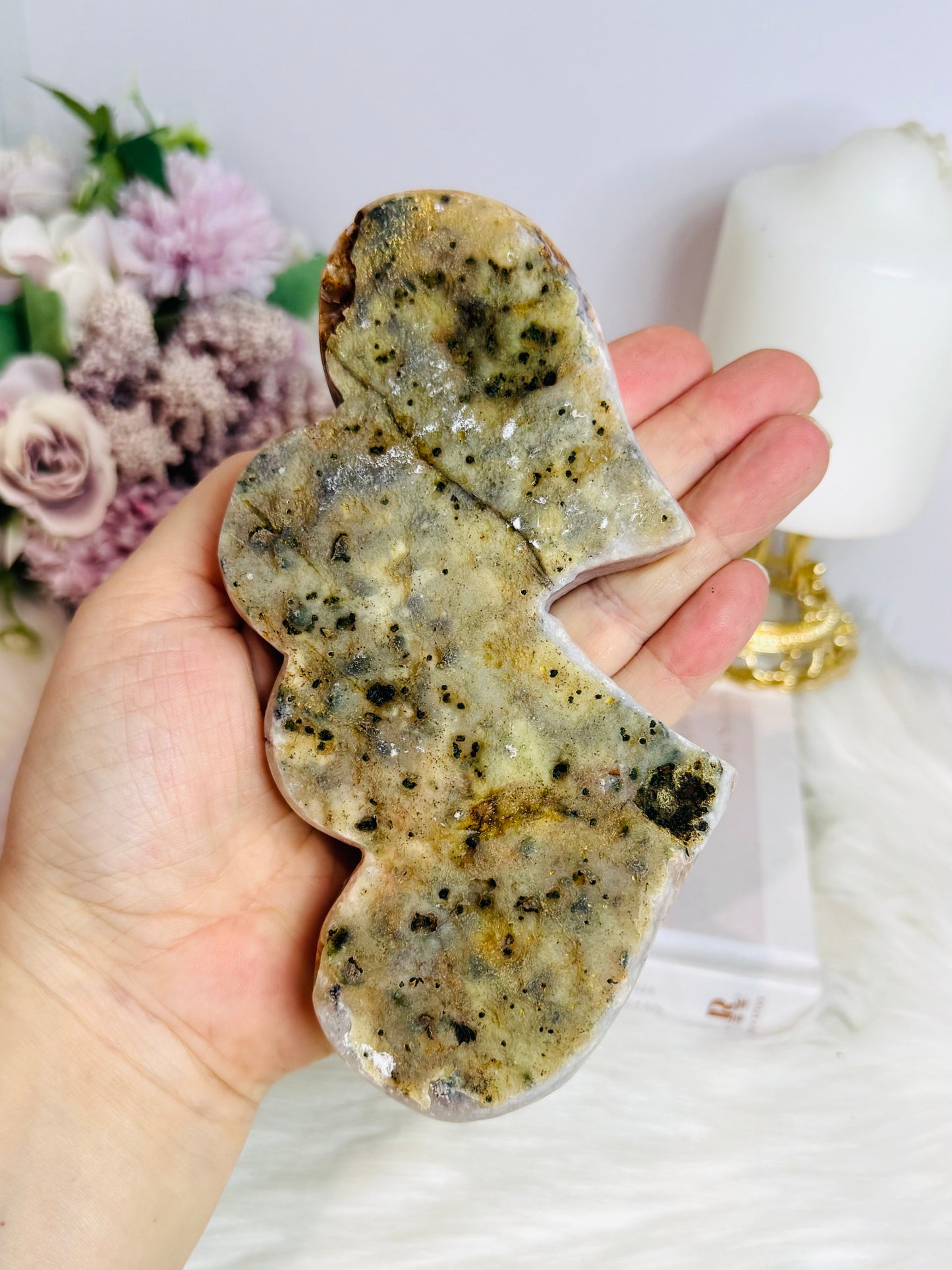 Large Pink Amethyst Druzy Double Hearts On Stand 15cm Long 473g