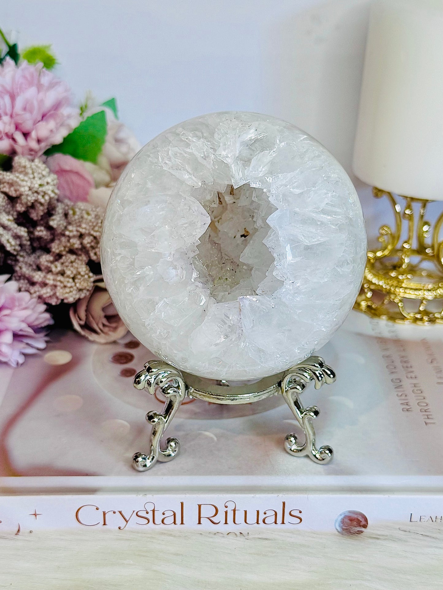 High Grade Absolutely Incredible Large Clear Quartz Druzy Sphere From Brazil 845grams