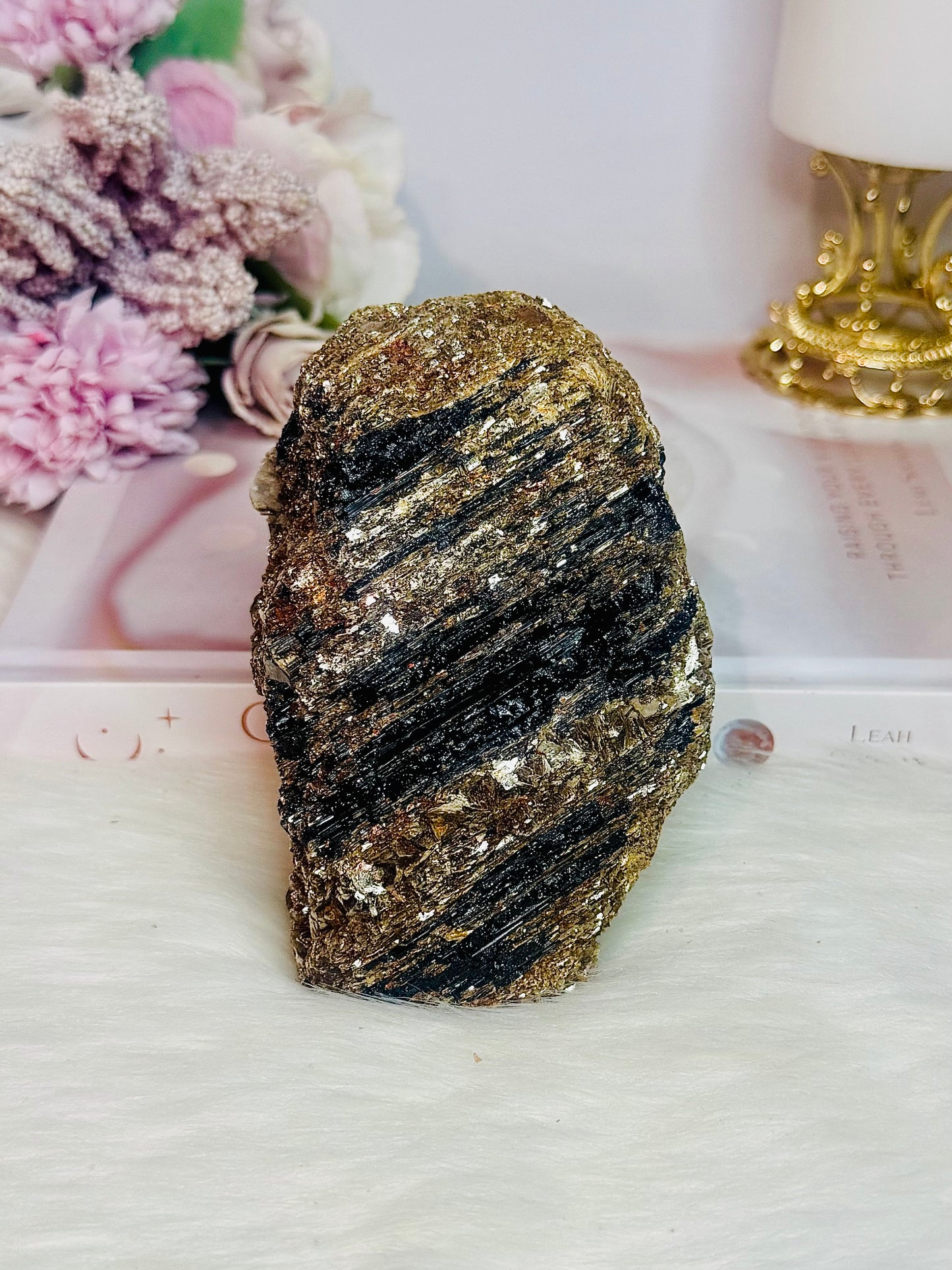For Protection ~ Natural Large Black Tourmaline in Gold Mica Specimen 790grams