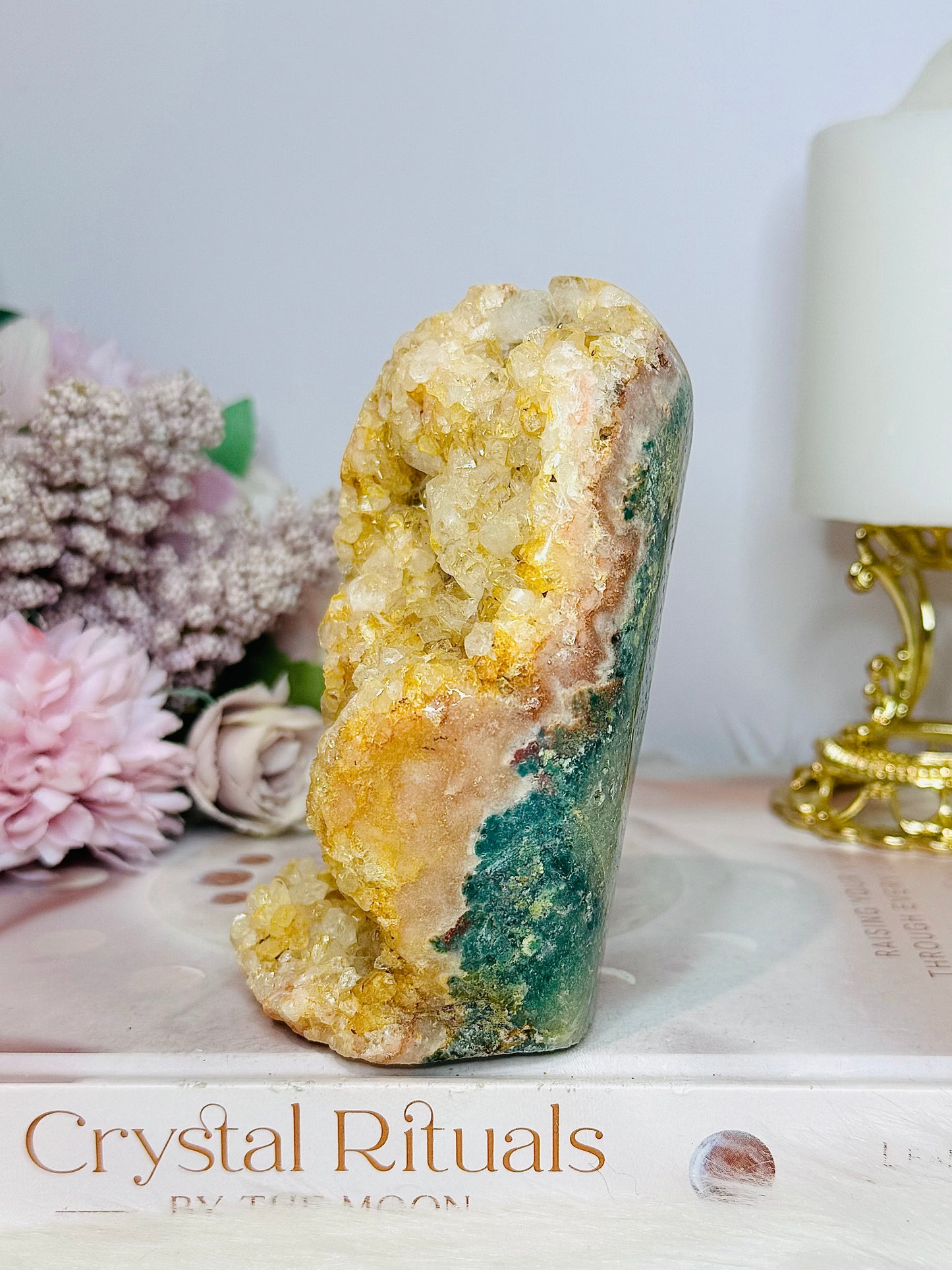 Large Druzy Pink Amethyst Freeform 11cm 507g with Green Jasper Inclusions