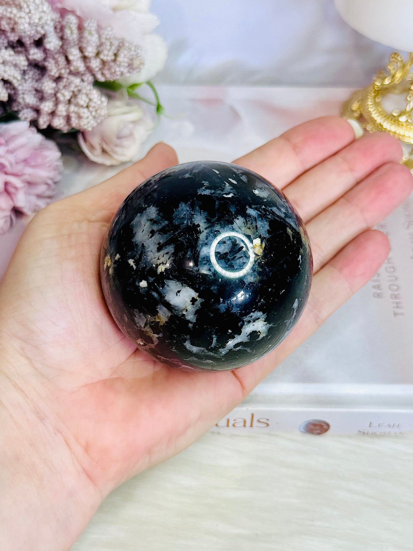 Black Tourmaline In Quartz Sphere On Stand 449grams