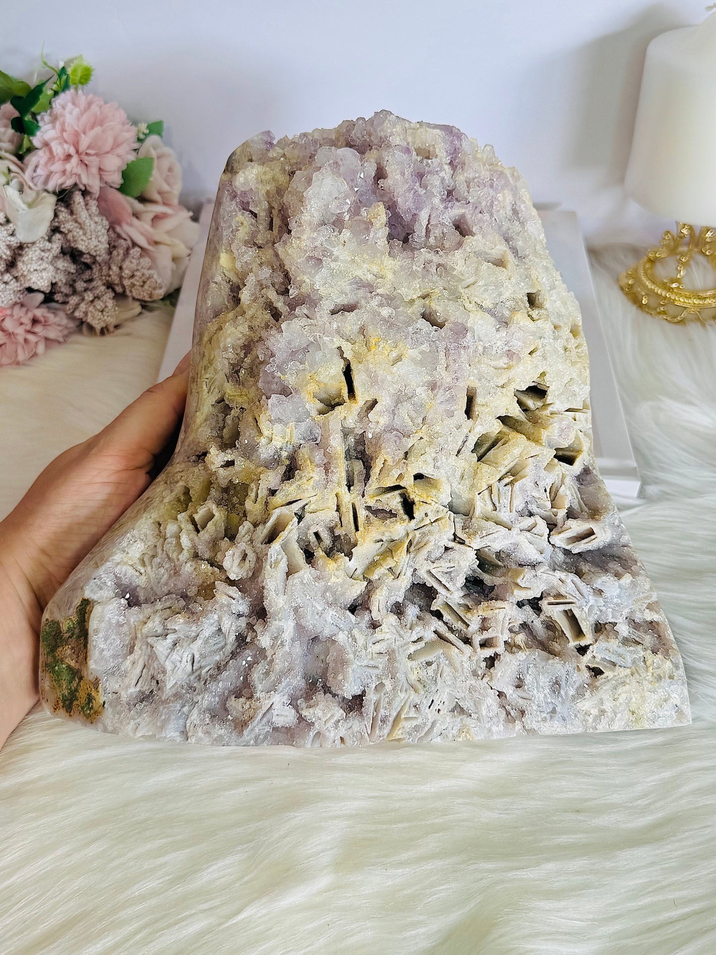 Natural Sparkling Druzy Pink Amethyst Freeform with Rutile Formations 4.9KG