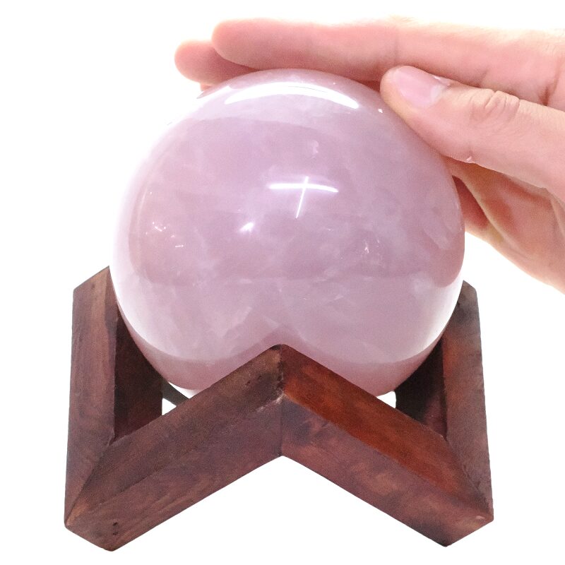 Large Rose Quartz Sphere 1.3KG On Timber Stand