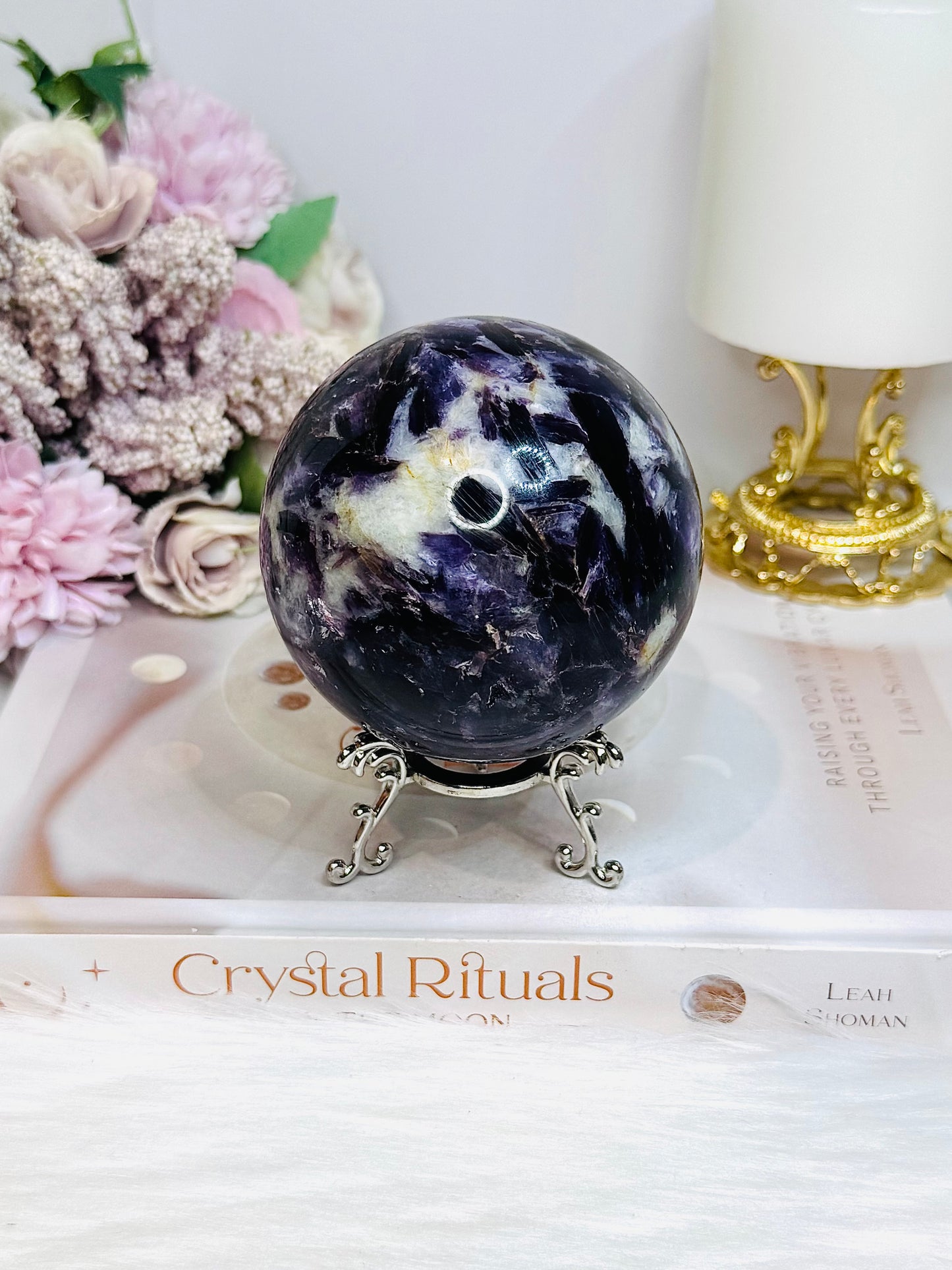 Large Lepidolite | Purple Mica Sphere on Stand 629g