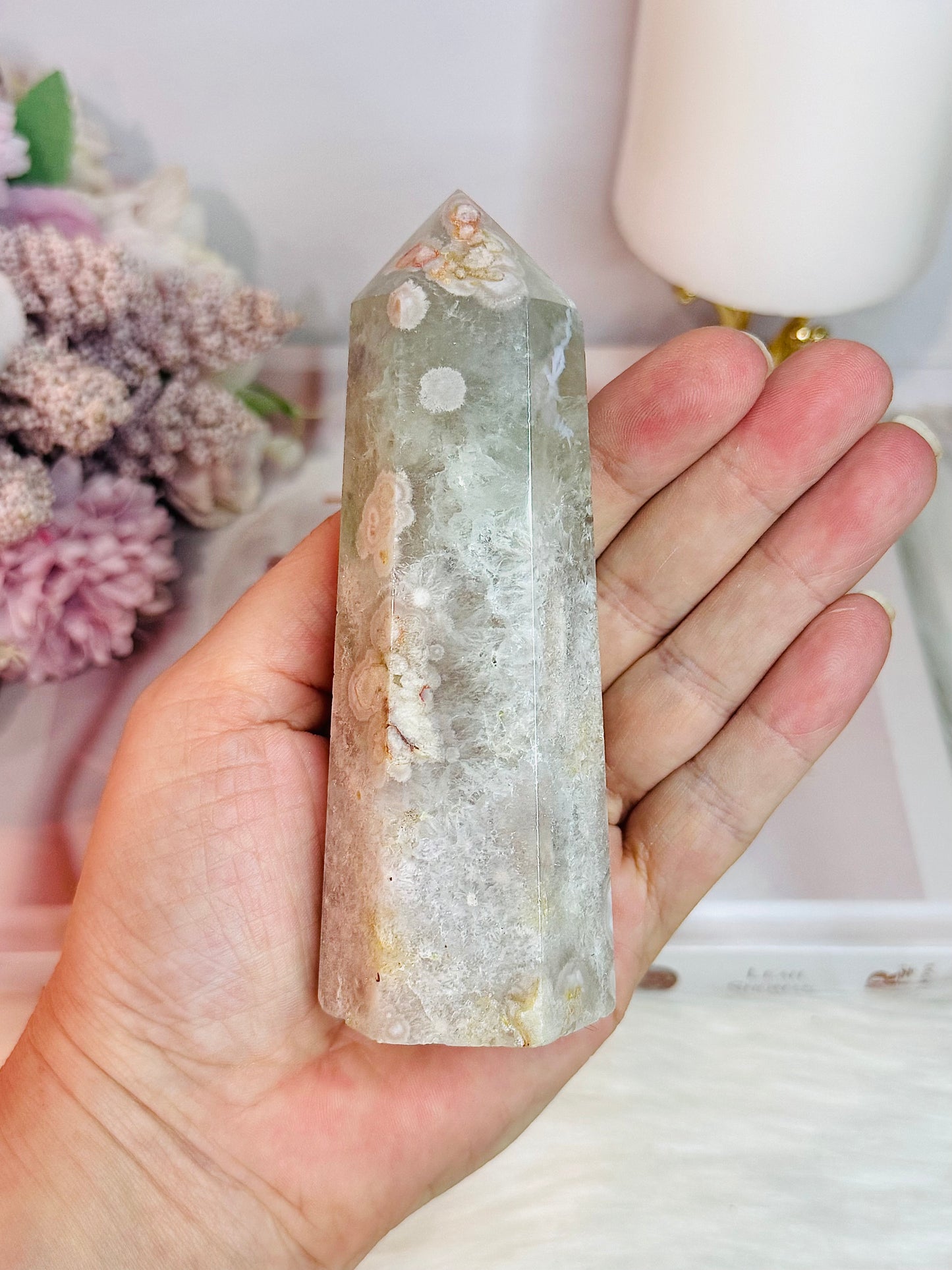 Green Cherry | Flower Agate Chunky Tower 12cm