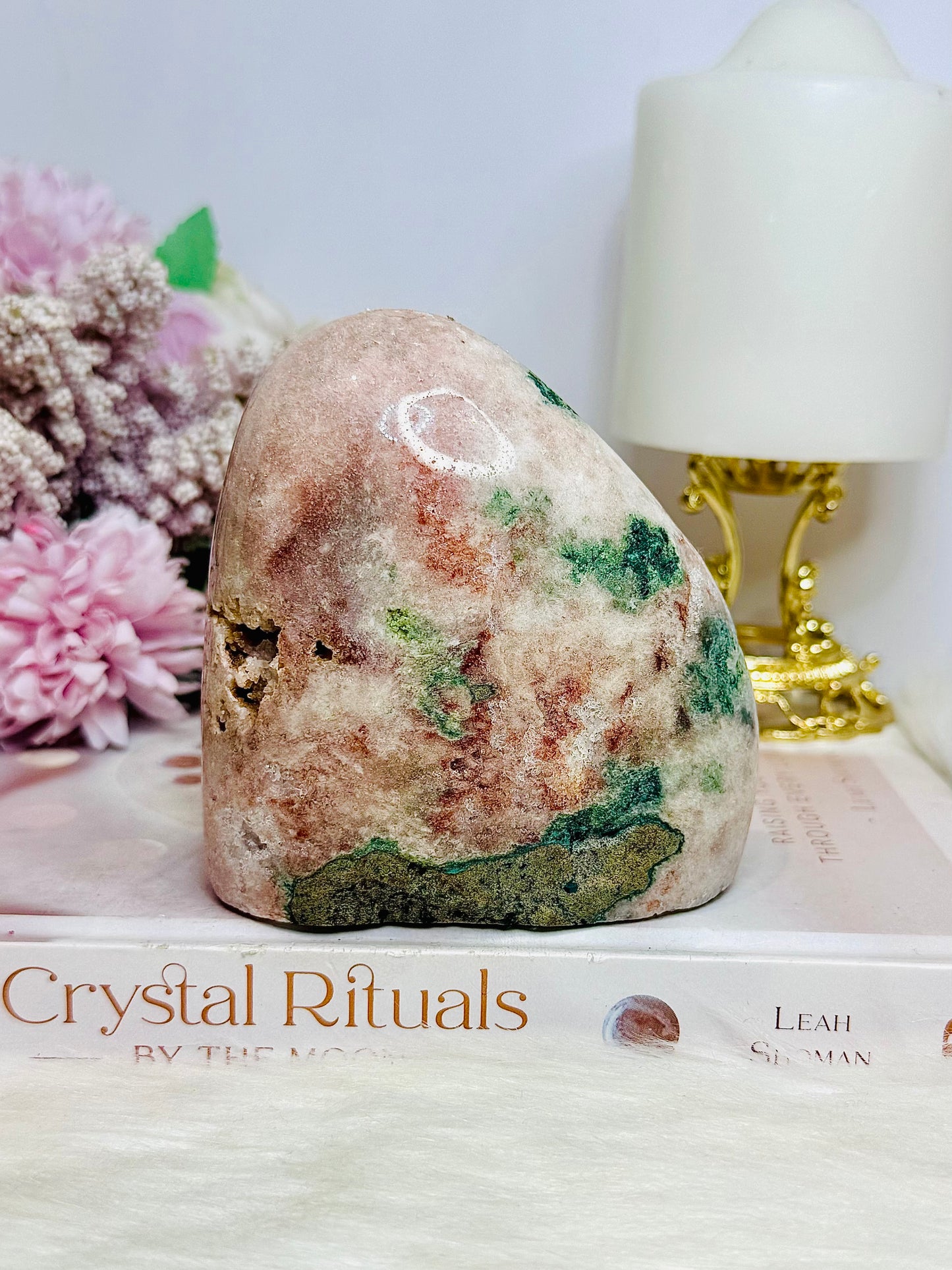 Natural Pink Amethyst Large Druzy Base Cut Cluster with Green Jasper Inclusions 673g