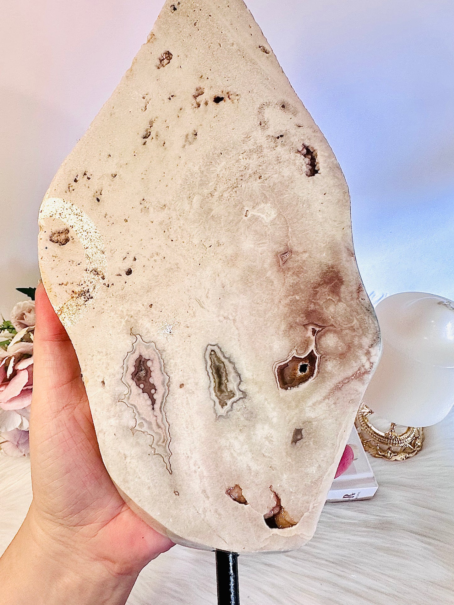 ⚜️ SALE ⚜️ So Uniquely Stunning! Large 31cm 1.85KG Natural Pink Amethyst Druzy Slab On Stand From Brazil (tip of slab has imperfection)