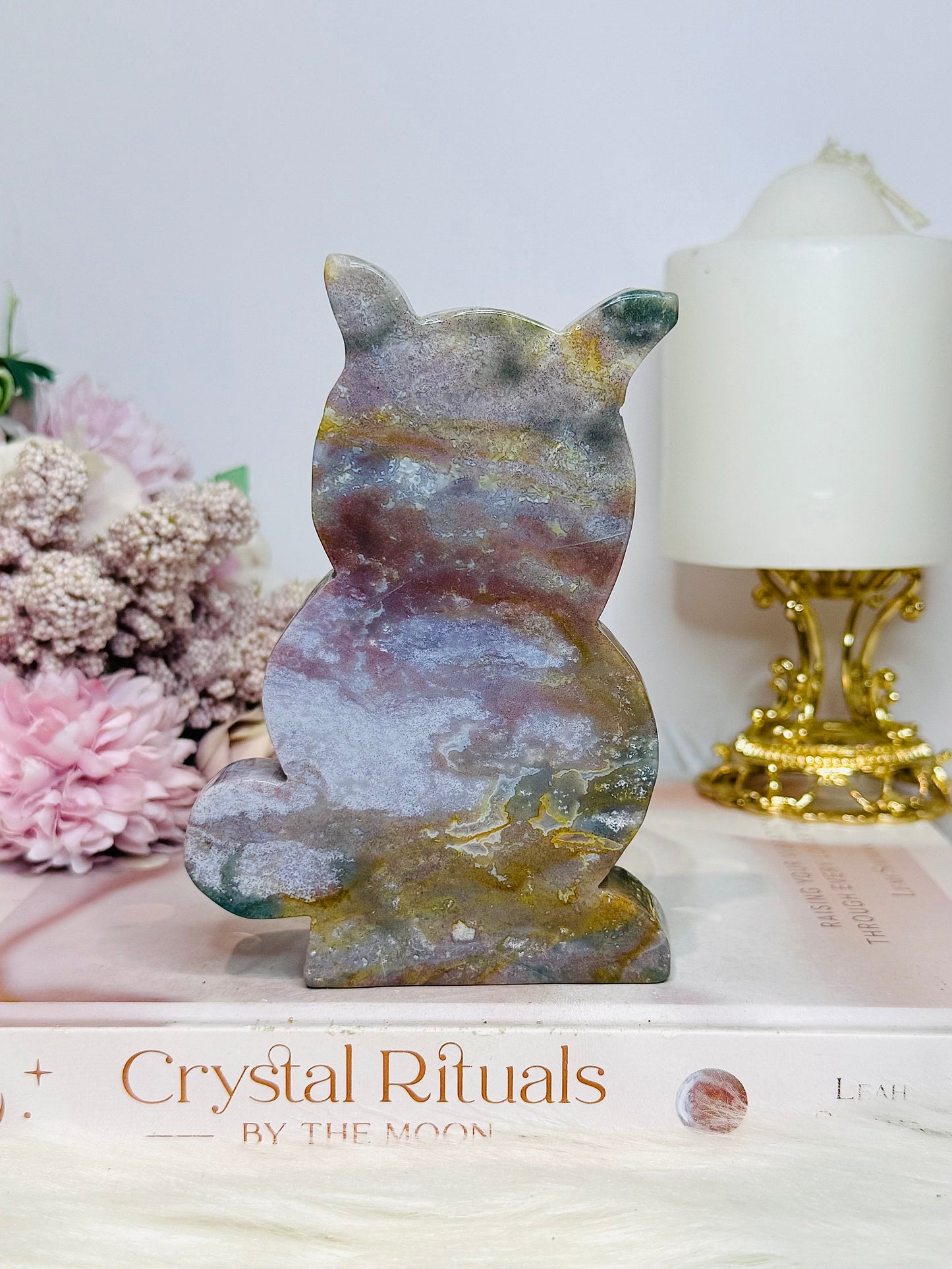 Ocean Jasper Cat Carving 13cm