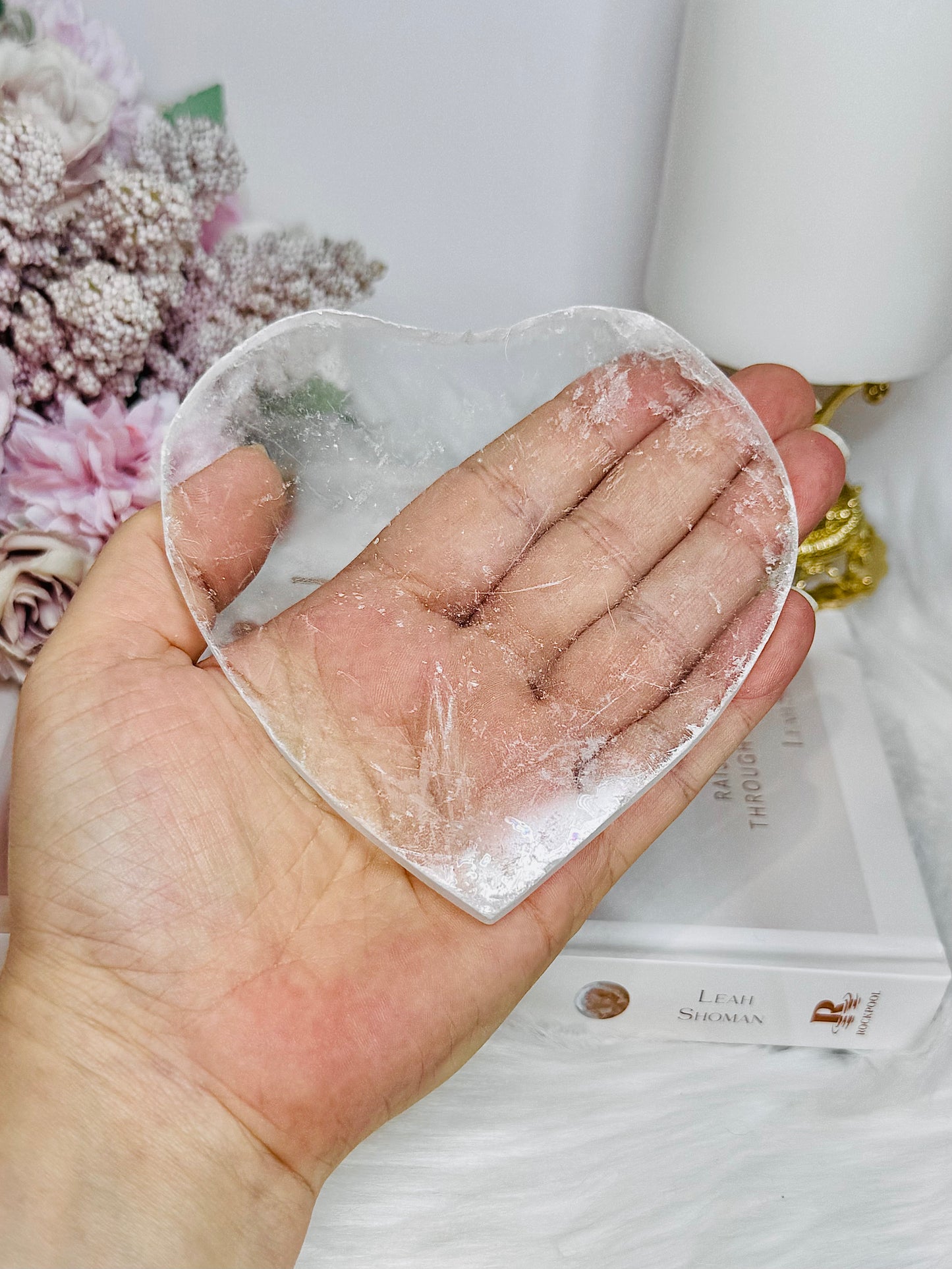 Natural Selenite Heart Charging Plate 11cm