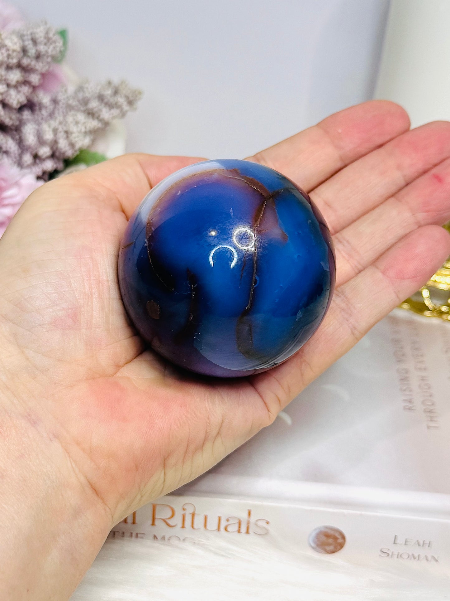 High Grade Blue Agate Sphere on Stand 250g