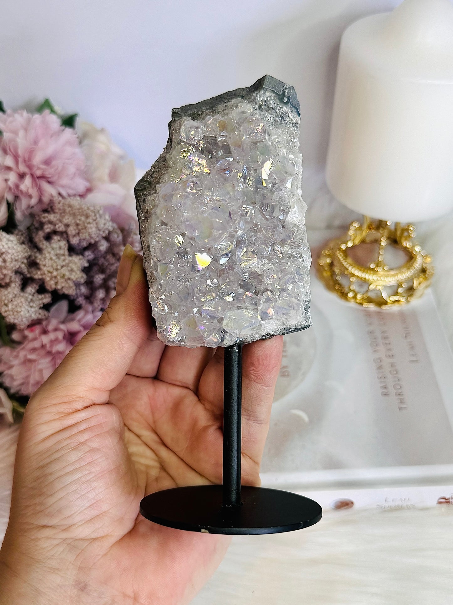 Glorious Large 14cm Angel Aura Amethyst Cluster on Stand