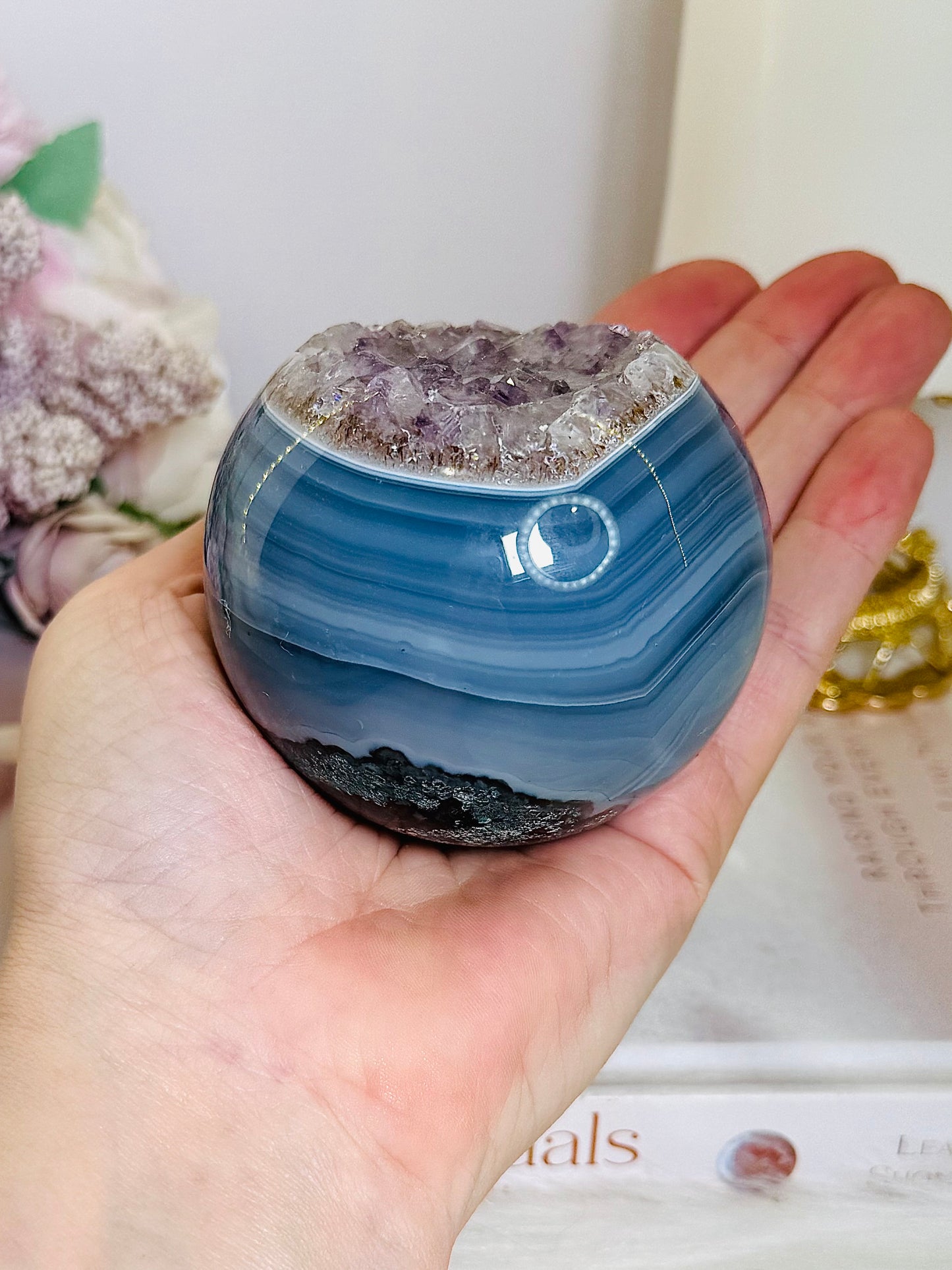 High Grade Druzy Amethyst | Agate Sphere on Stand 475g