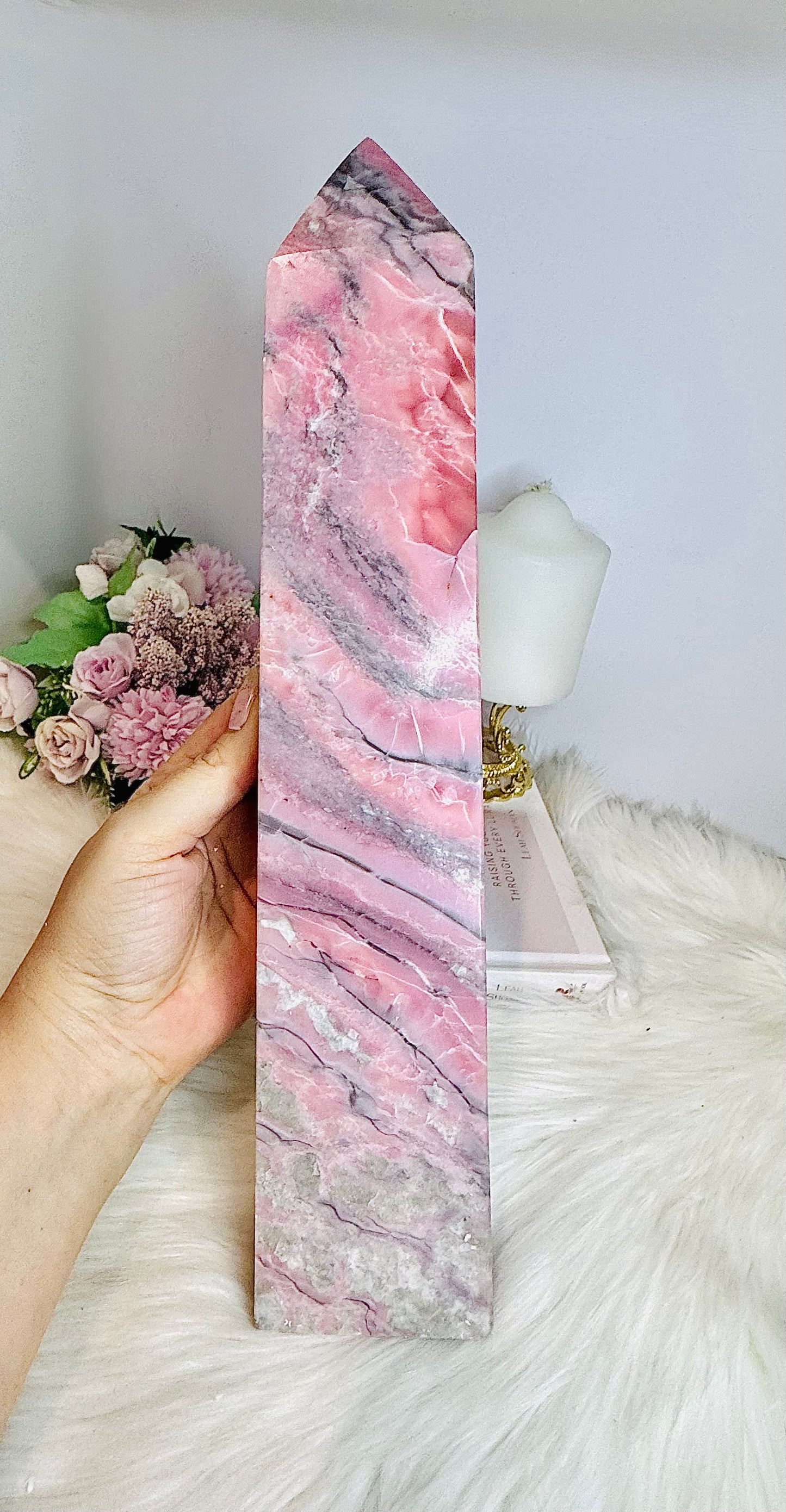 Huge Natural Pink Opal Carved Tower 34cm 1.98KG
