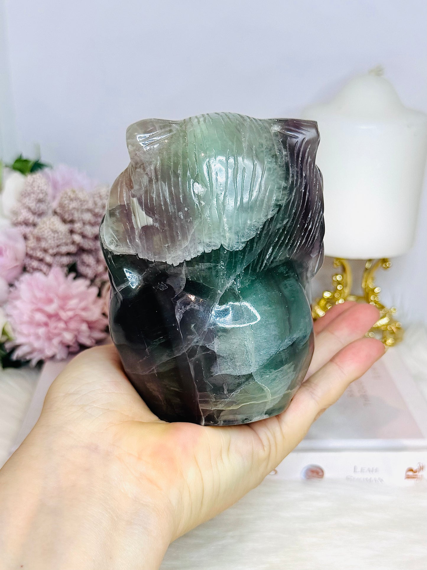 Large Fluorite Carved Skull with Bear Head 1.68KG