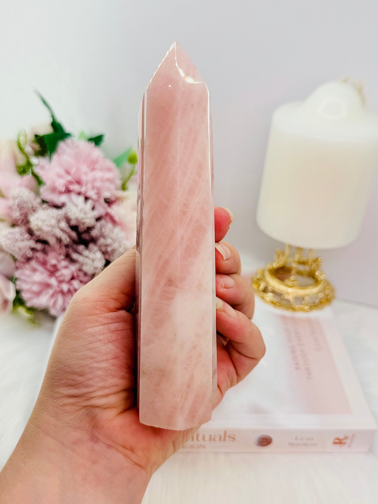 Large 14.5cm Rose Quartz Double Tower