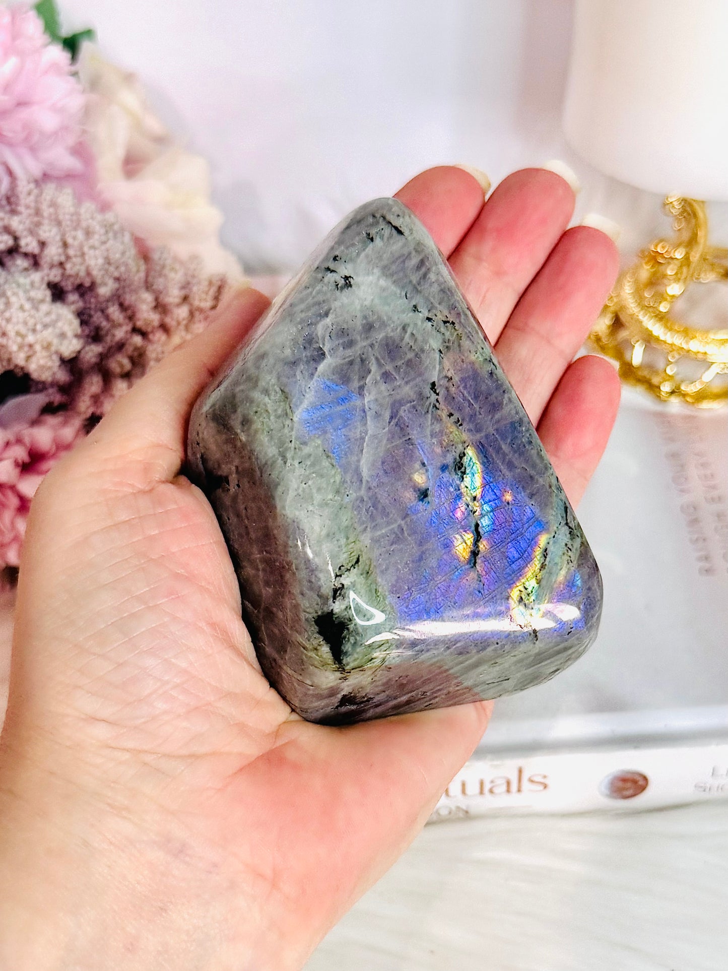 Incredible Colourful Flash with Hot Pink & Purple Natural Labradorite Polished Freeform 361grams 10cm
