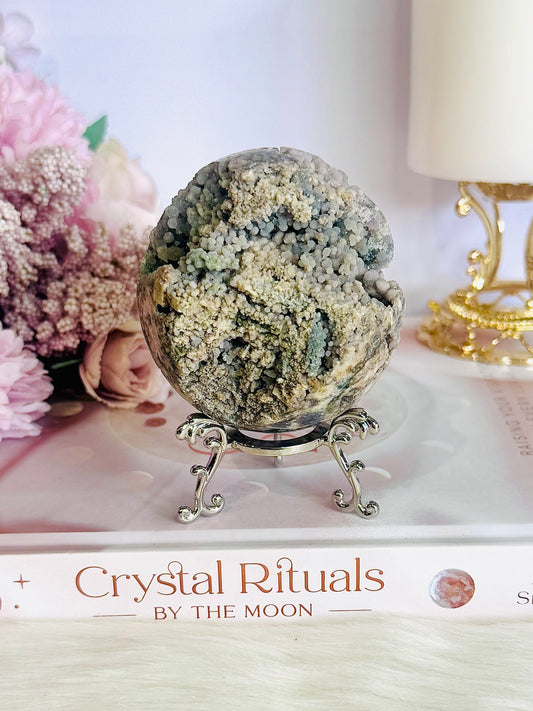 Natural Large Grape Agate Sphere 314grams On Stand