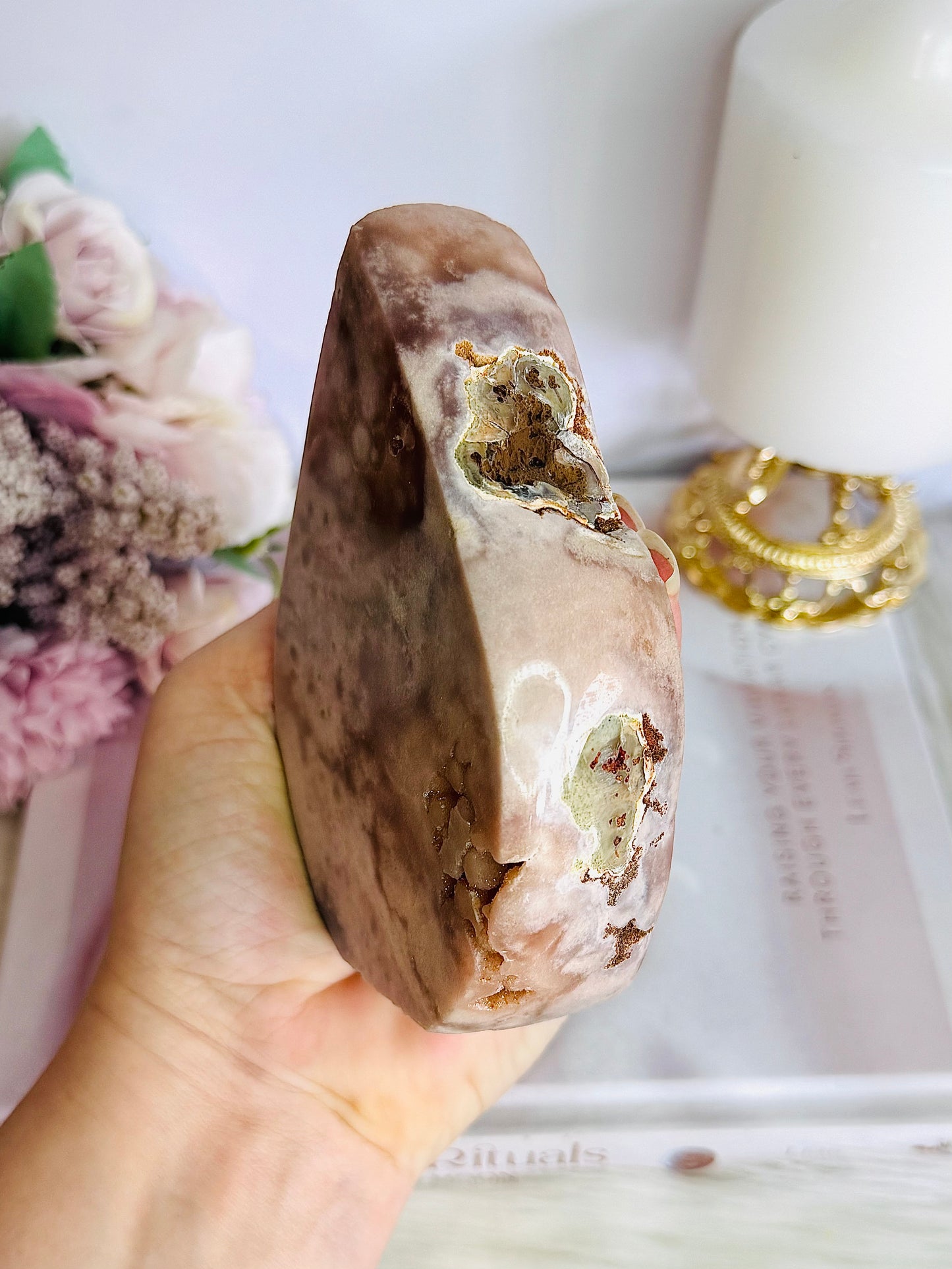 Pink Amethyst Druzy Carved Flame | Freeform 12cm