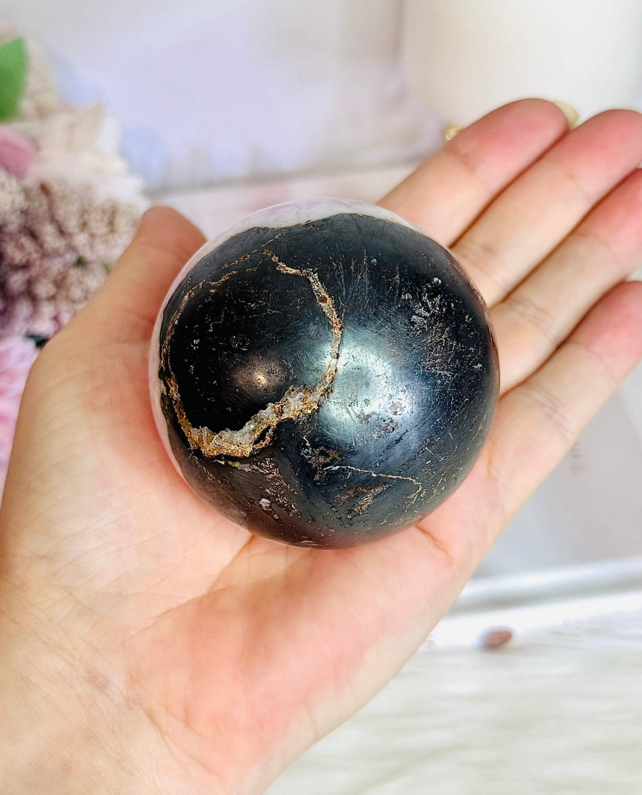 Rare Large Pink Aragonite Sphere on Stand 434g