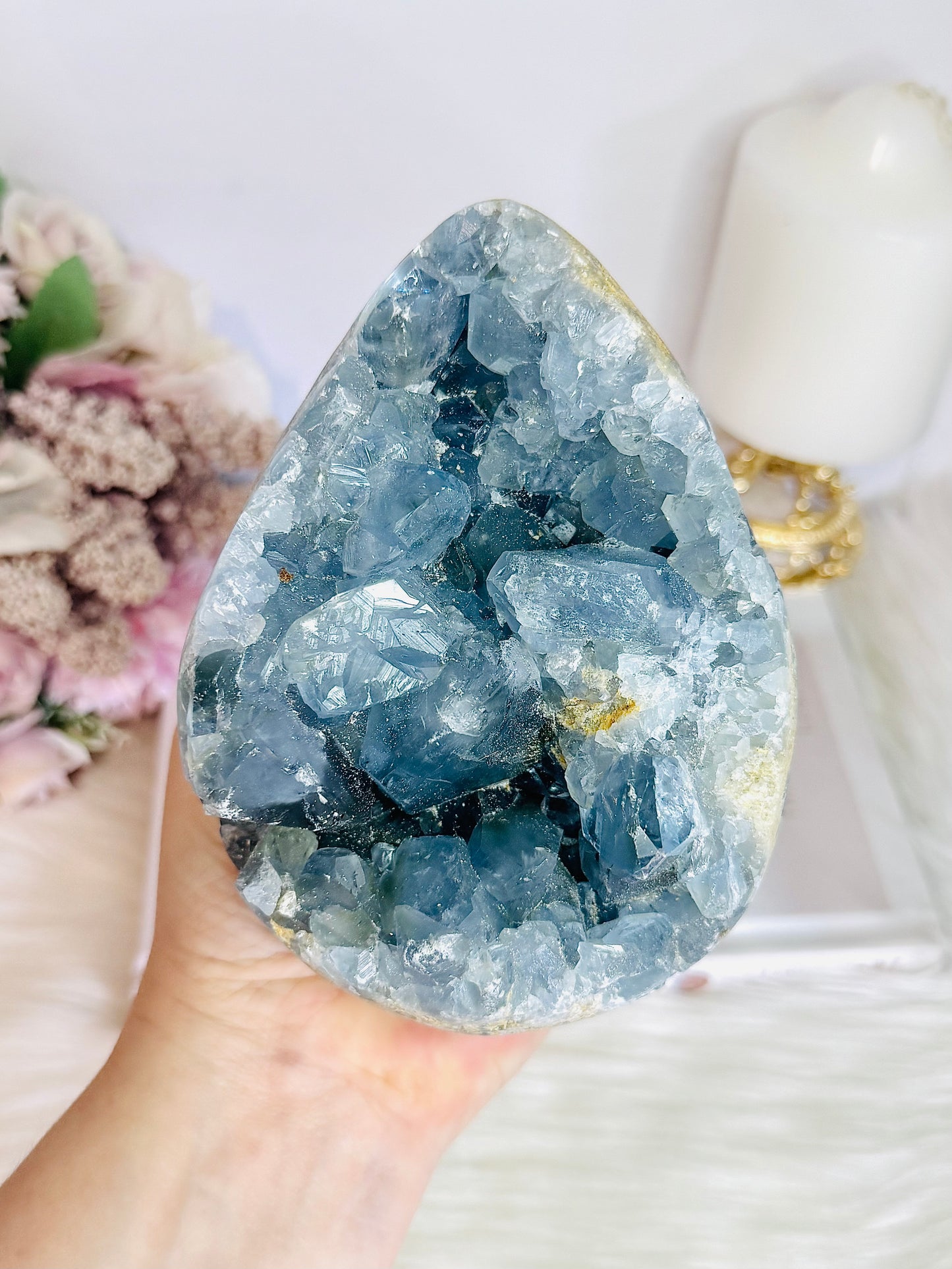 Huge Blue Celestite Cluster Egg On Stand 1.8KG