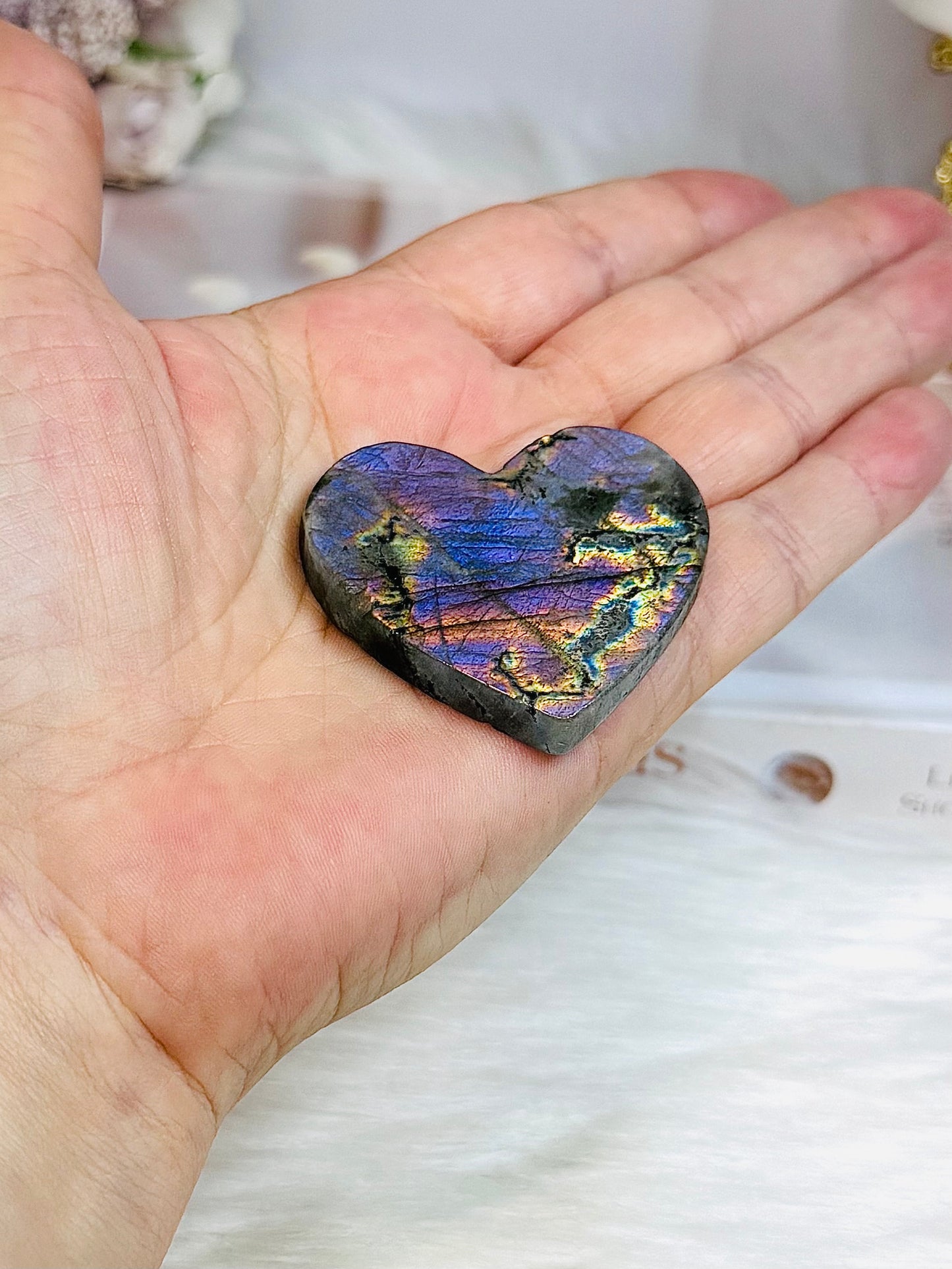 Purple Labradorite Heart with Wings ~ Each piece is full of flash 18cm