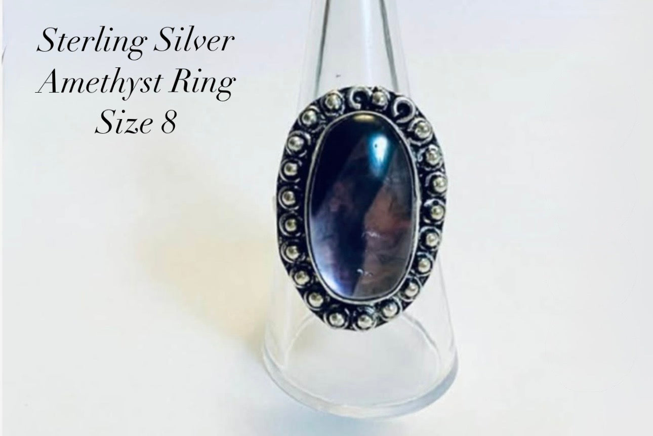 Sterling Silver 925 Amethyst Ring Size 8